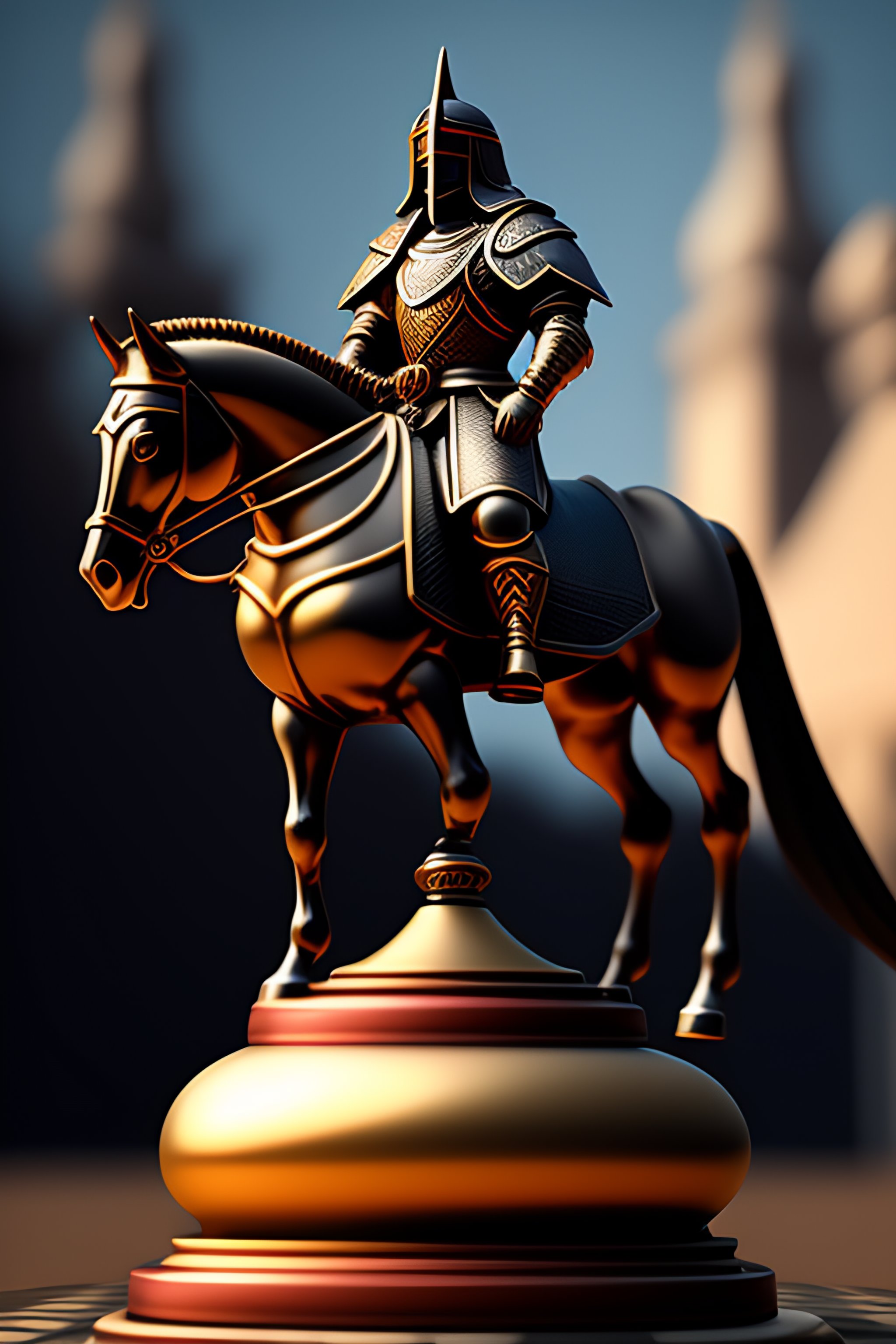 Lexica - A knight horse chess piece connected to an ancient machone