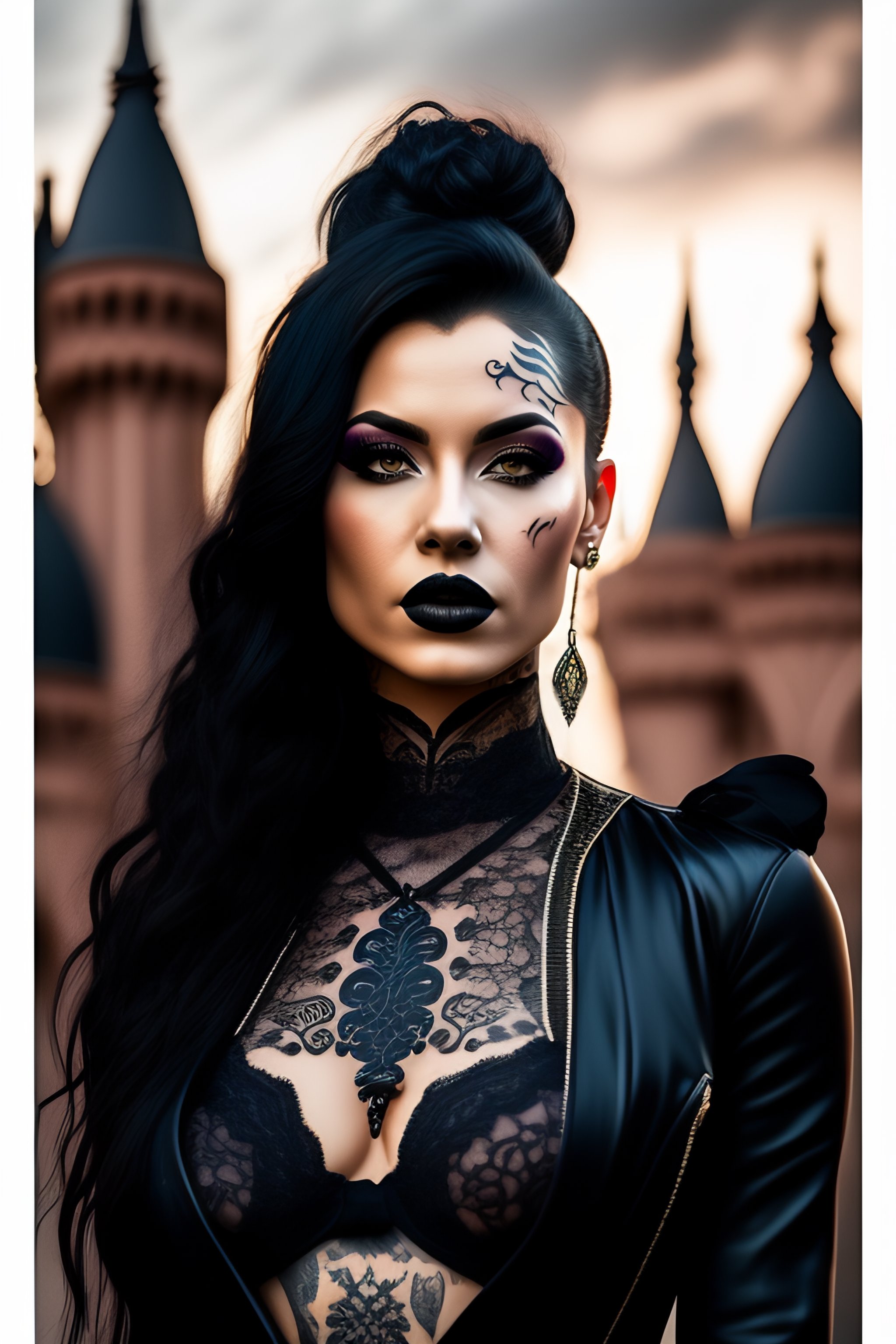 Lexica Portrait Of An Attractive Female Goth Style With Tattoos And Lace In A Gothic City