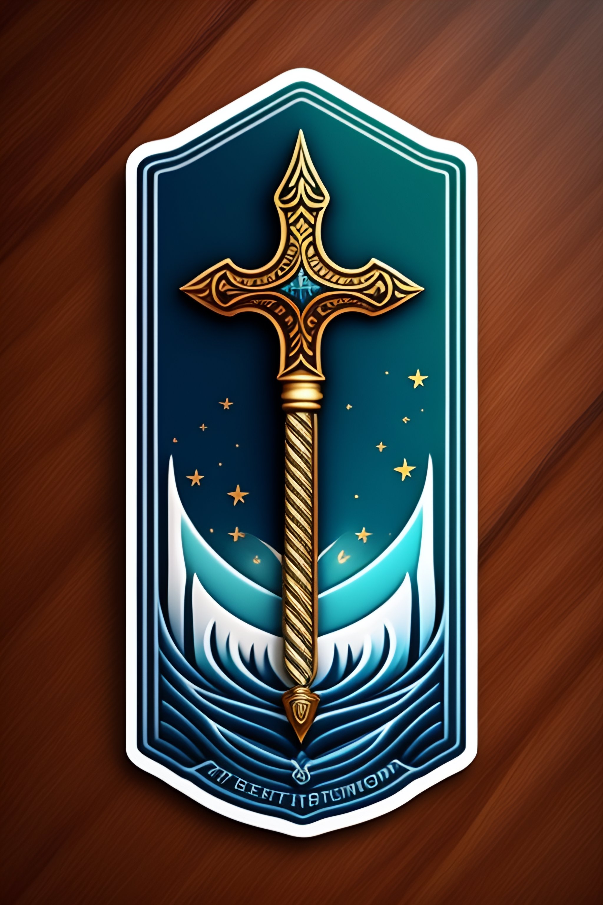Lexica - STICKER DESIGN OF A POSEIDON'S TRIDENT ON A BADGE