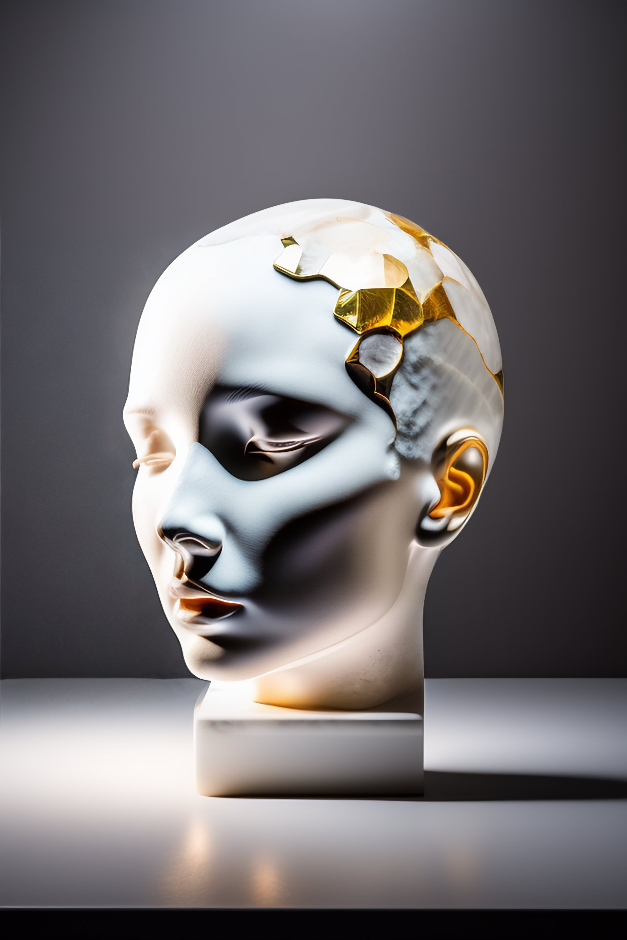Lexica A cracked white marble sculpture head, repaired kintsugi, 4k