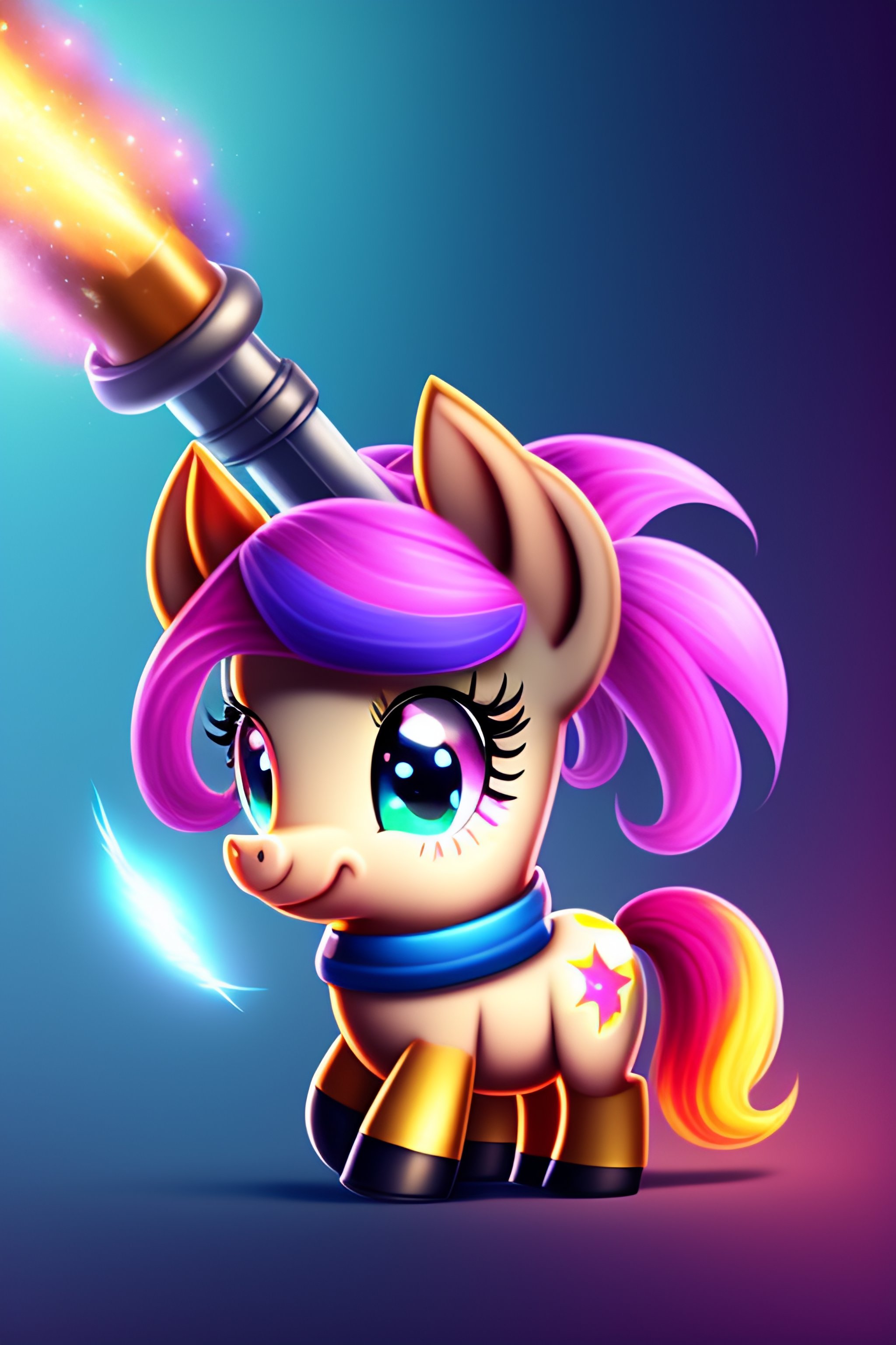 Lexica - Cute adorable little pony with wielding a rocket-launcher ...