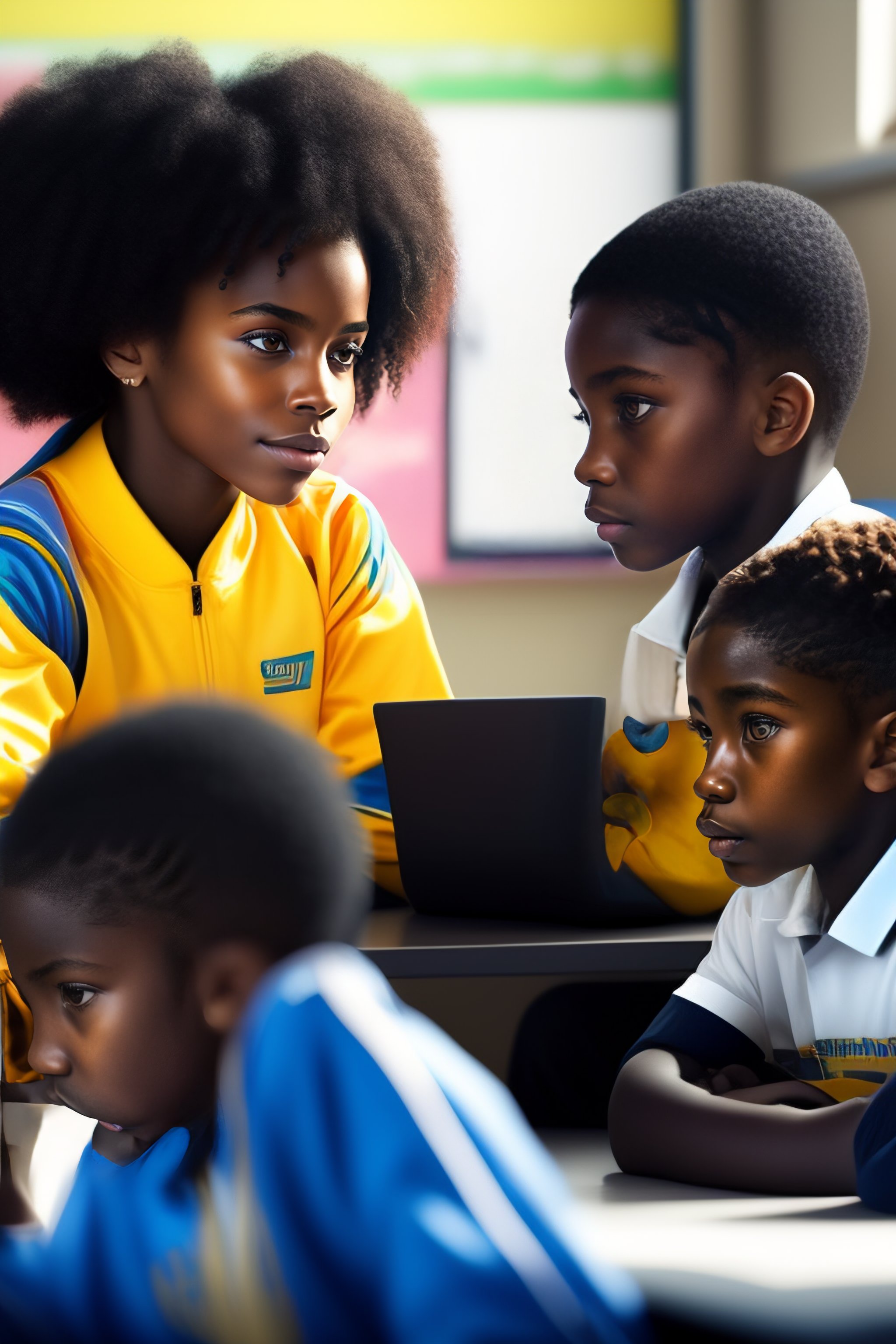 Lexica - Black students in a classroom, using computers, 4K, image with ...