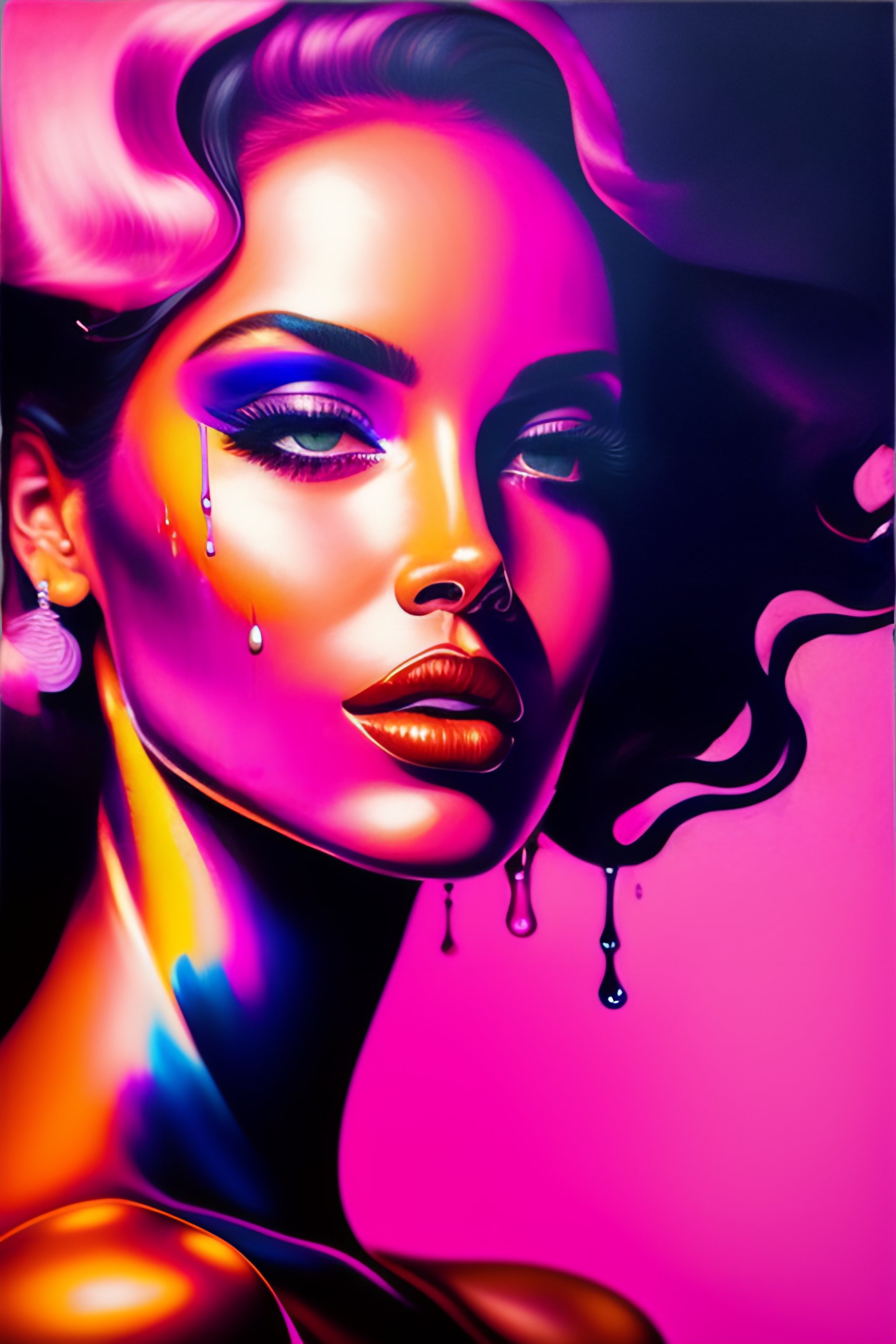 Lexica - Dripping pink paint on the figure of a beautiful human woman ...