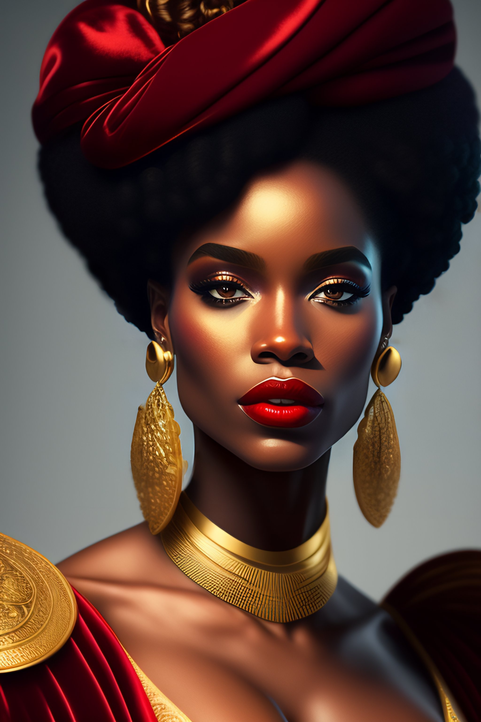 Lexica - Portrait of young black super woman, big Afro, sexy red lips ...