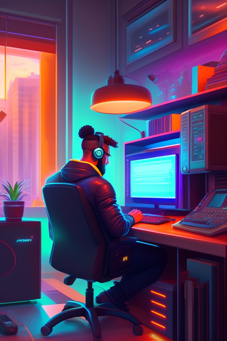 Lexica - A vibrant artstation illustration of a tech savy man typing ...