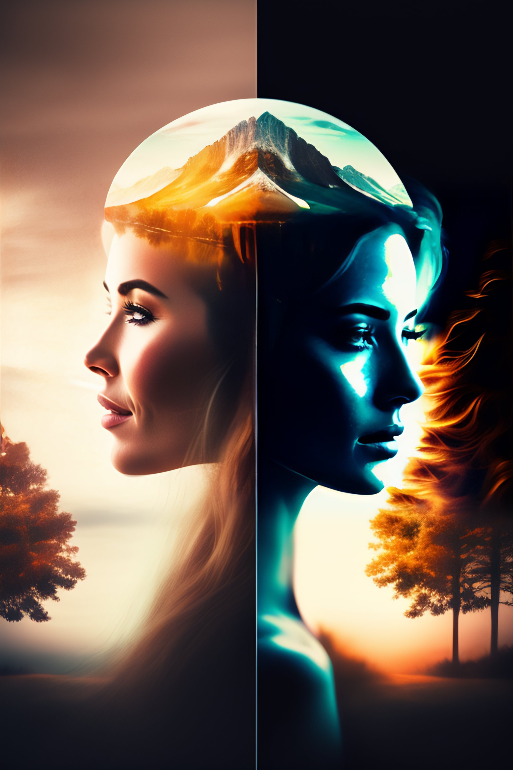 Lexica - Double exposure:: pretty woman, nature