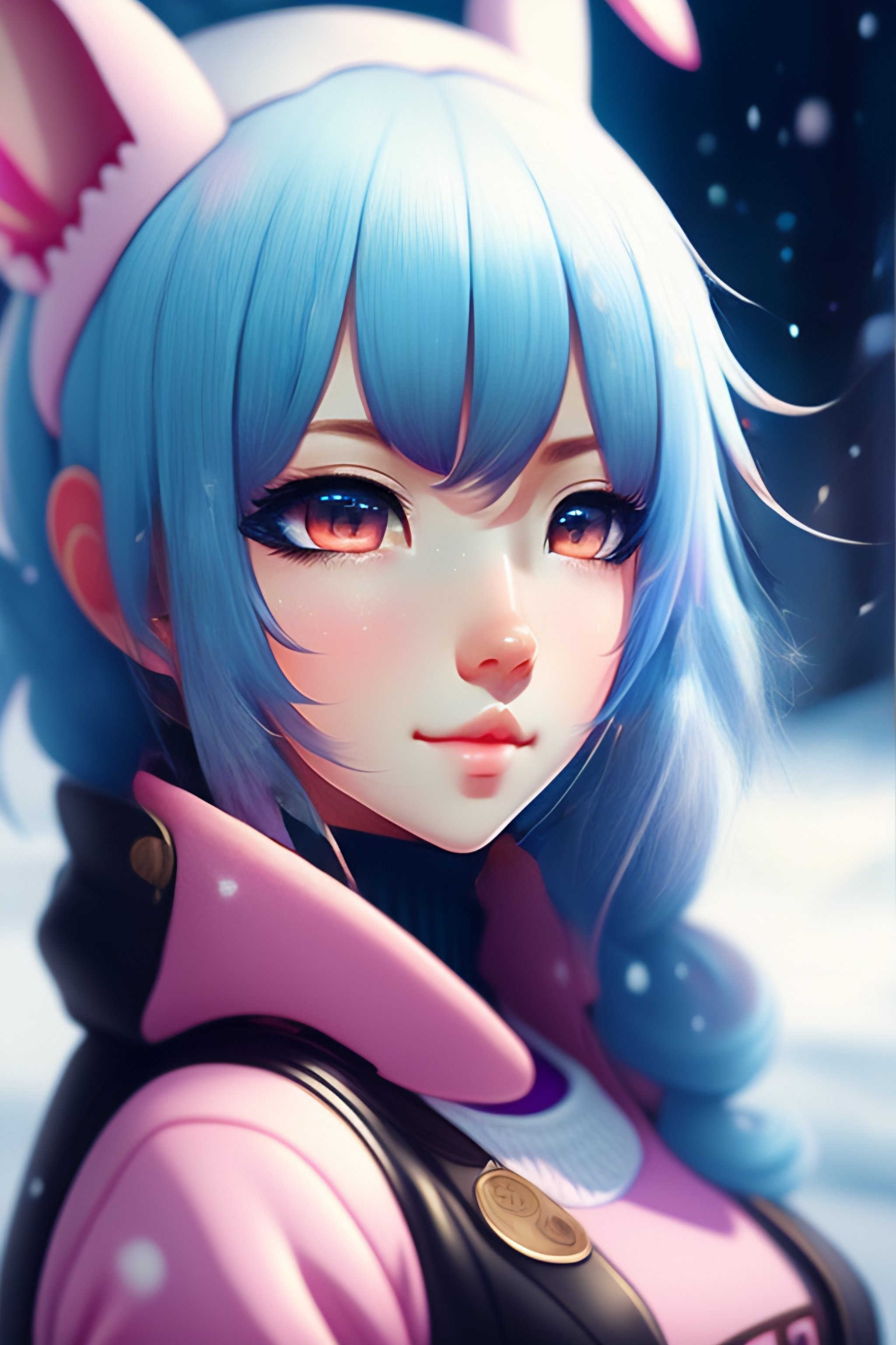 anime girl with light blue hair and blue eyes