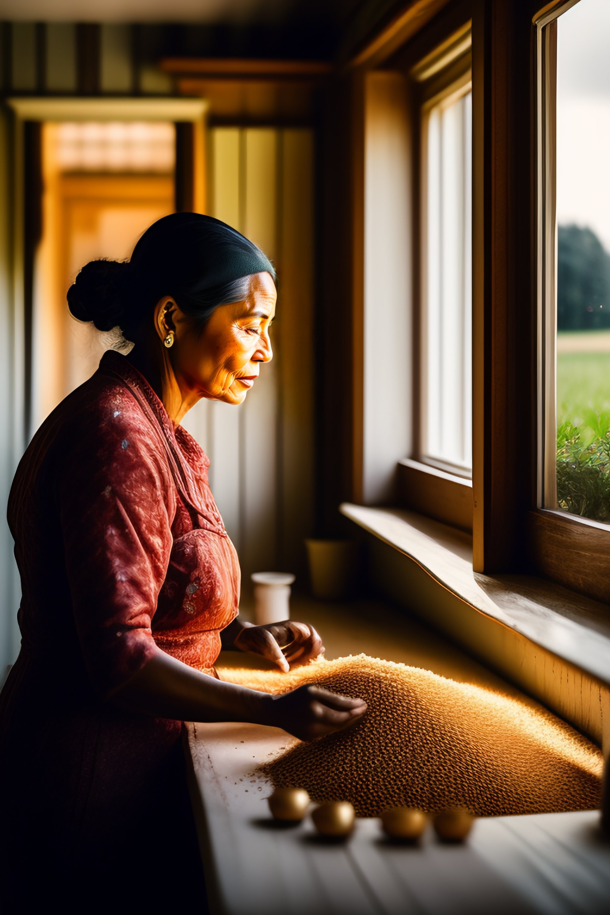 Lexica - Photography of a woman in a farmer's house