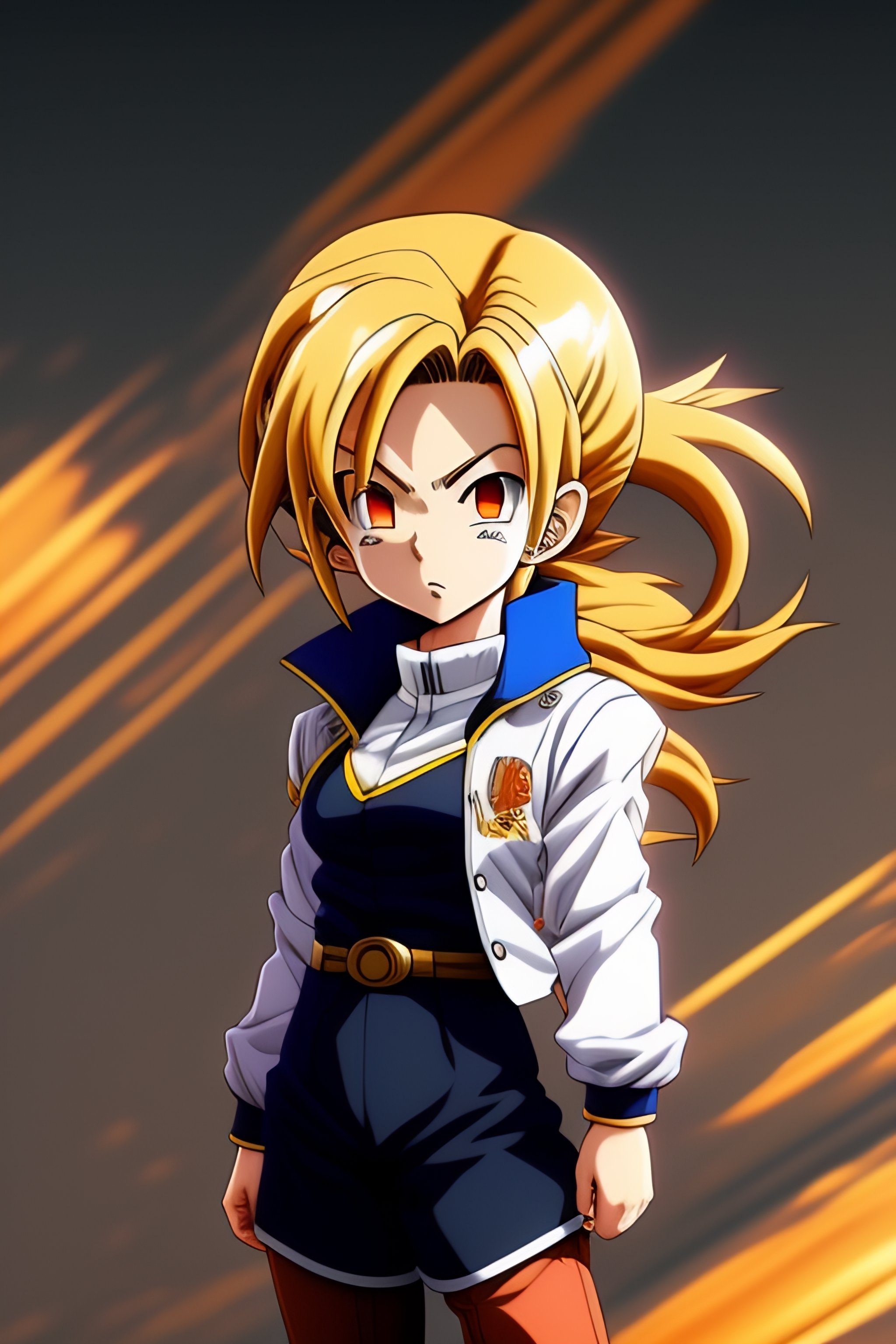 Lexica - Anime character based on Android 18 from Dragon ball, long black  hair, age approx 9