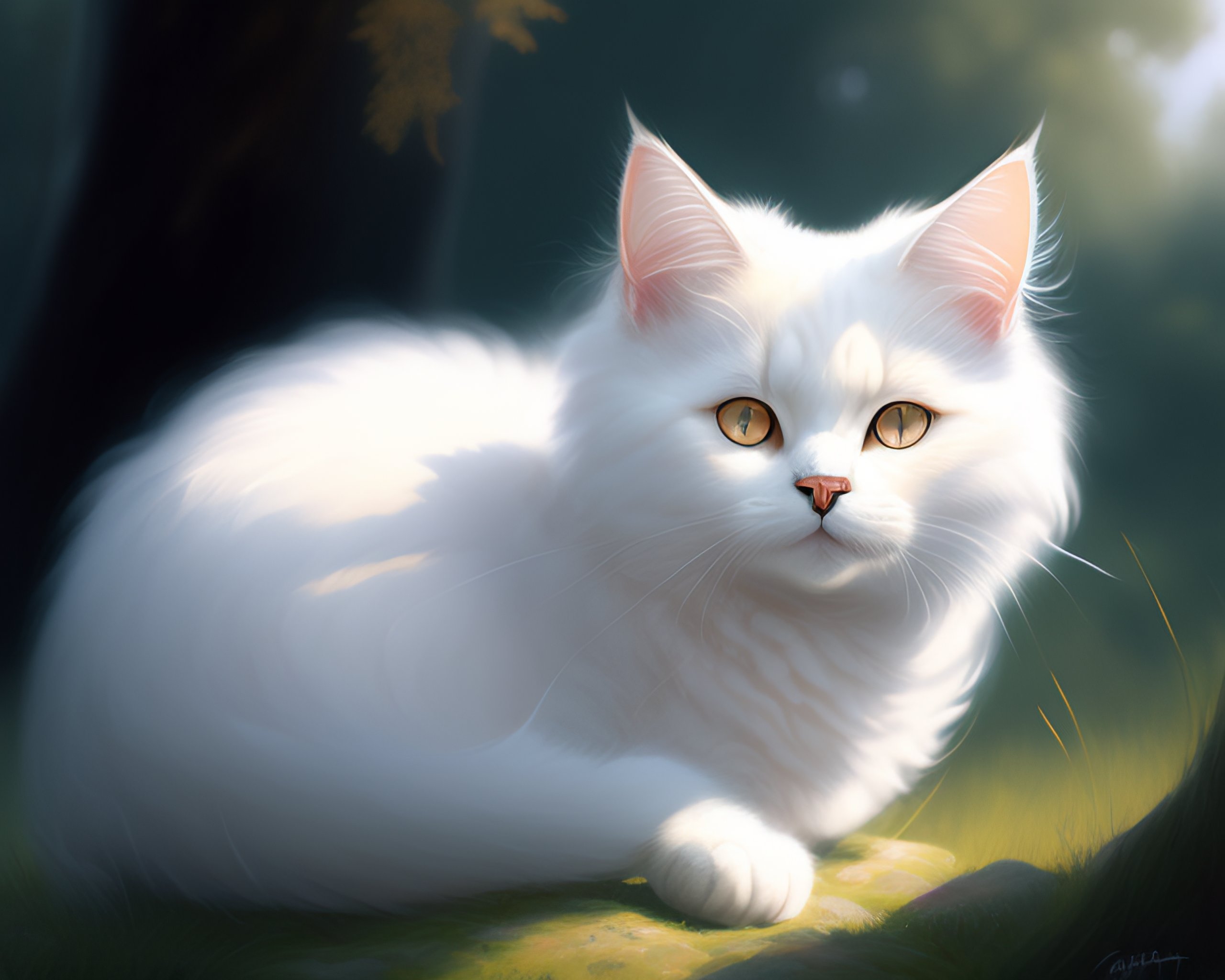 Lexica - A fluffy cute white cat by greg rutkowski