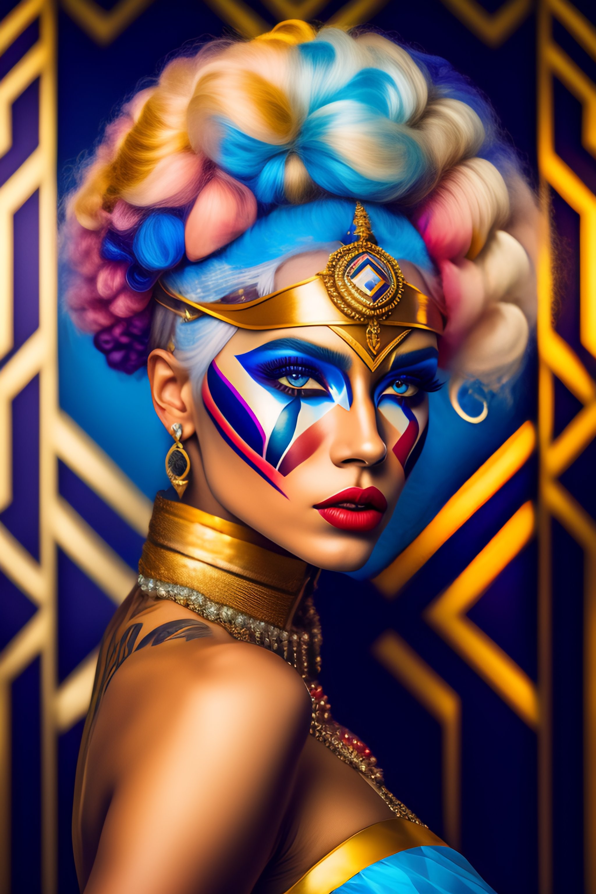 Lexica - Epic portrait of Venetian Harlequin Female Clown with light ...