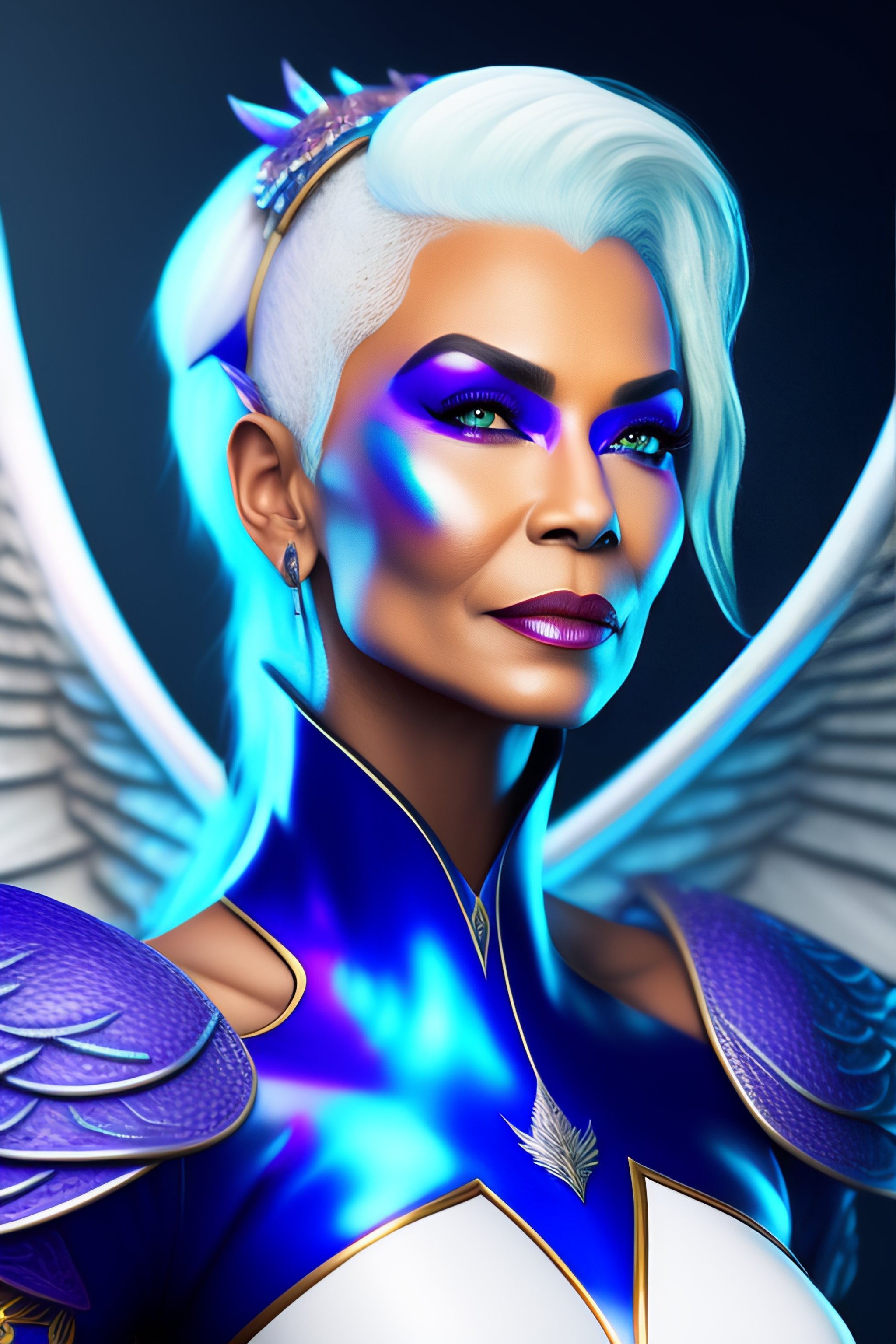 Lexica - A dragonoid woman with blue skin and wings and white hair
