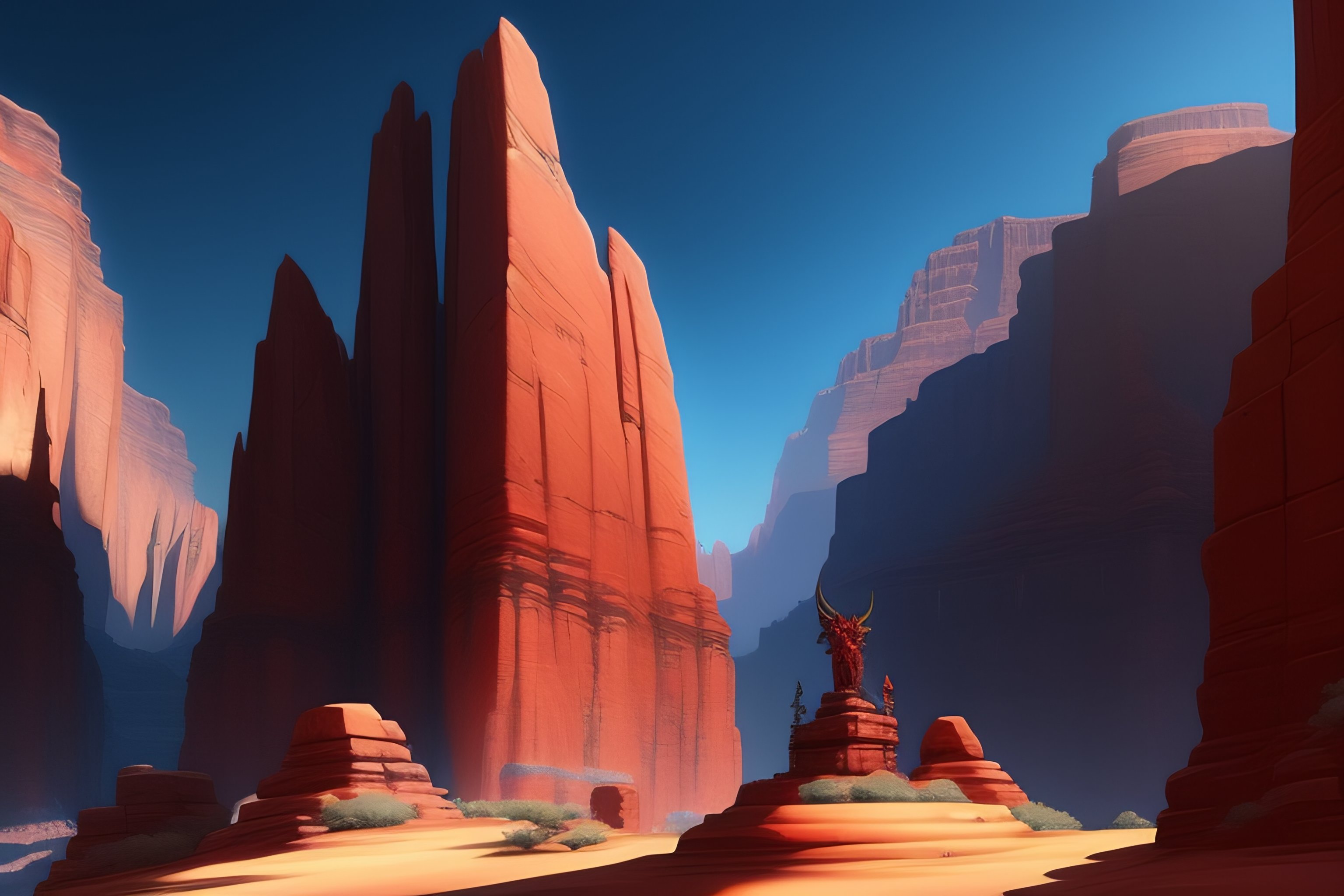 Lexica Khorne statue in the depths of the grand canyon, in marble