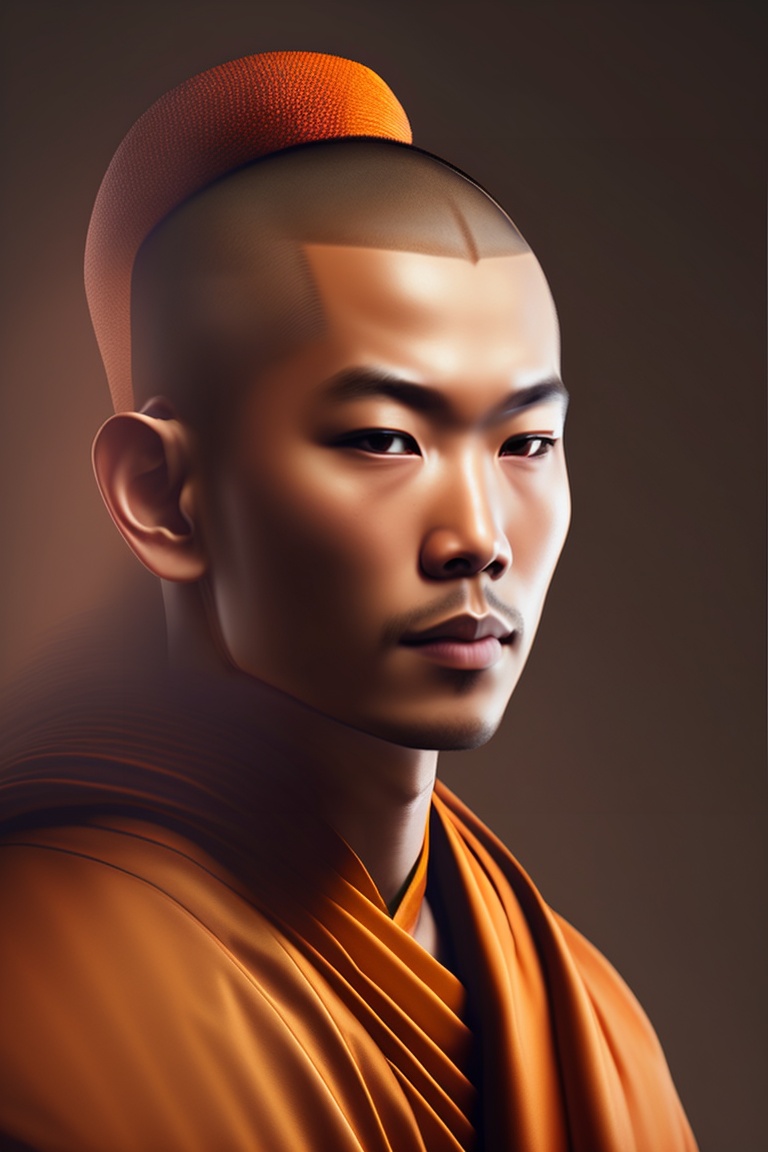 Lexica A Buddhist monk facing staight, realistic image, facing front