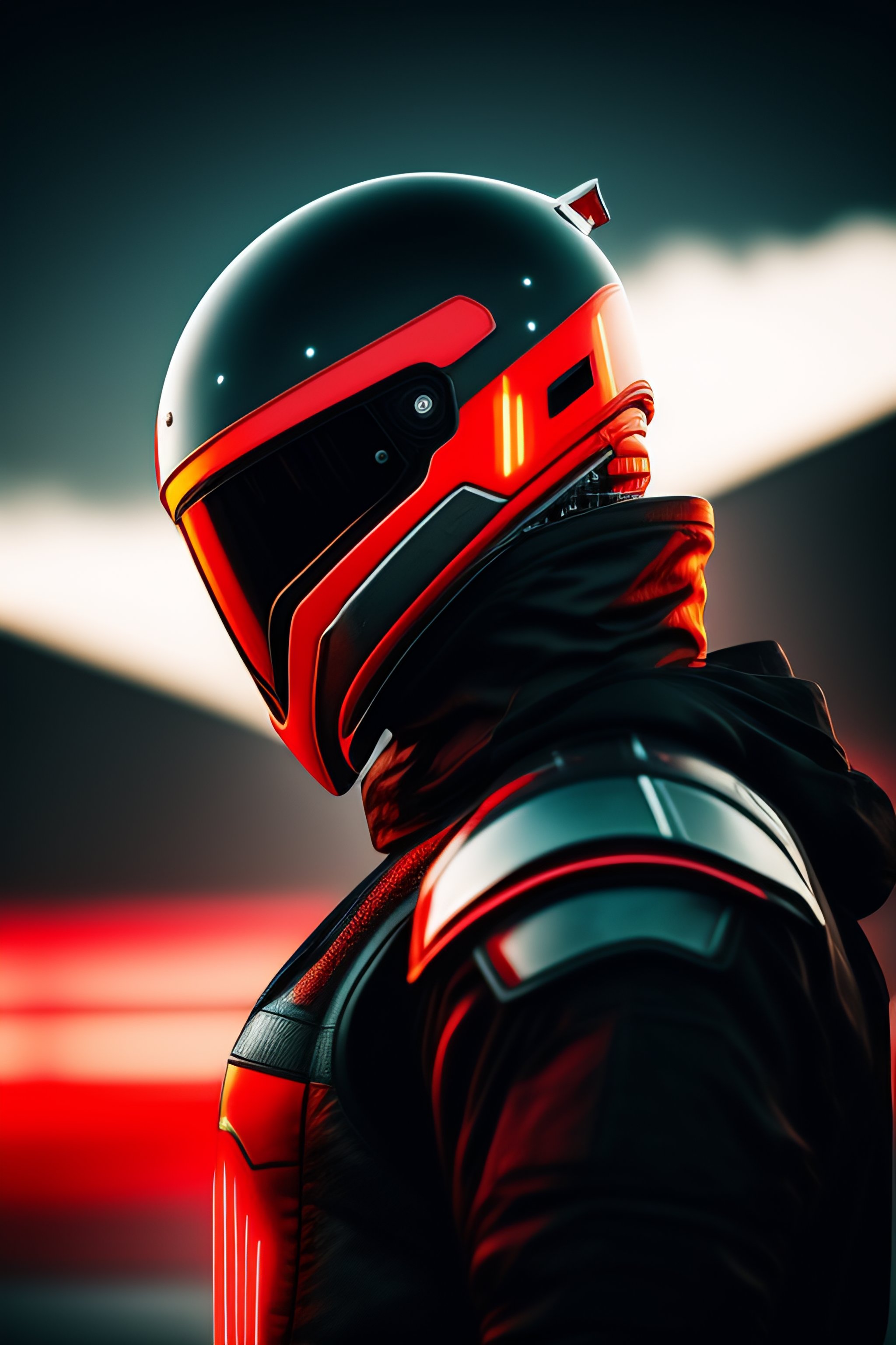 Lexica - Humanoid, cyborg next to a race car with arms crossed, cyber ...