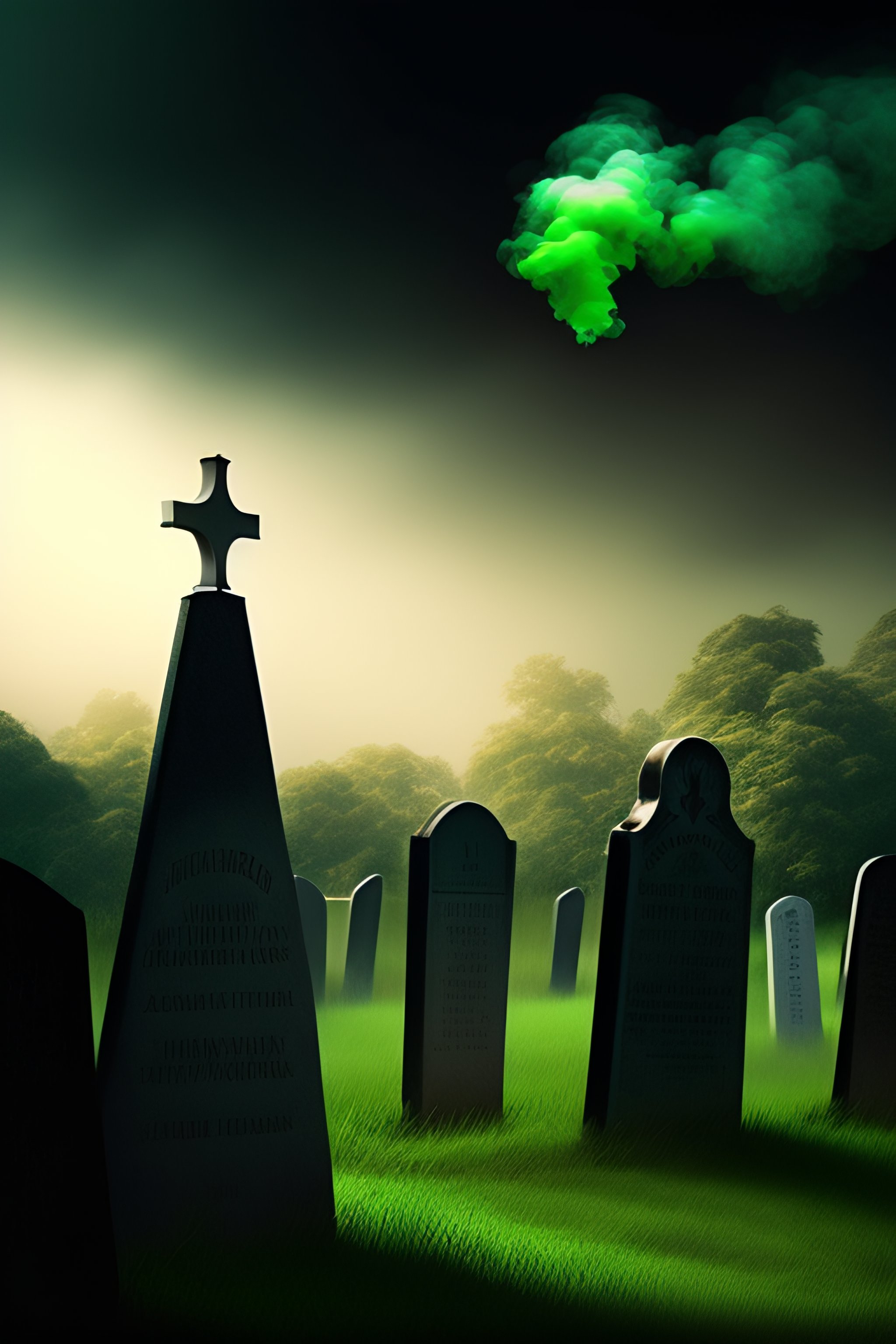 Lexica Hyper realistic scary scene of a cemetery, open graves with