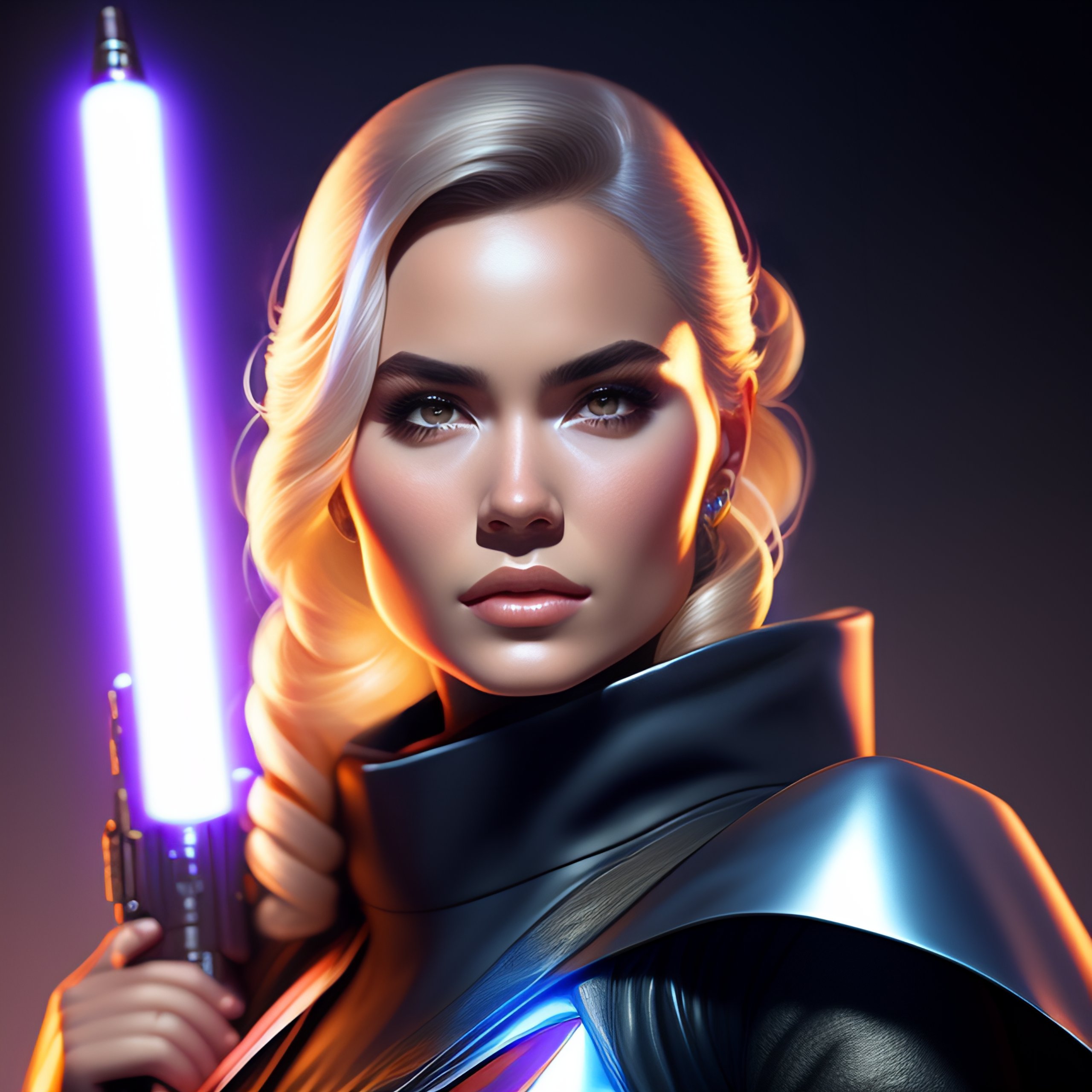 Lexica Professional portrait of young jedi woman with a blaster, Star