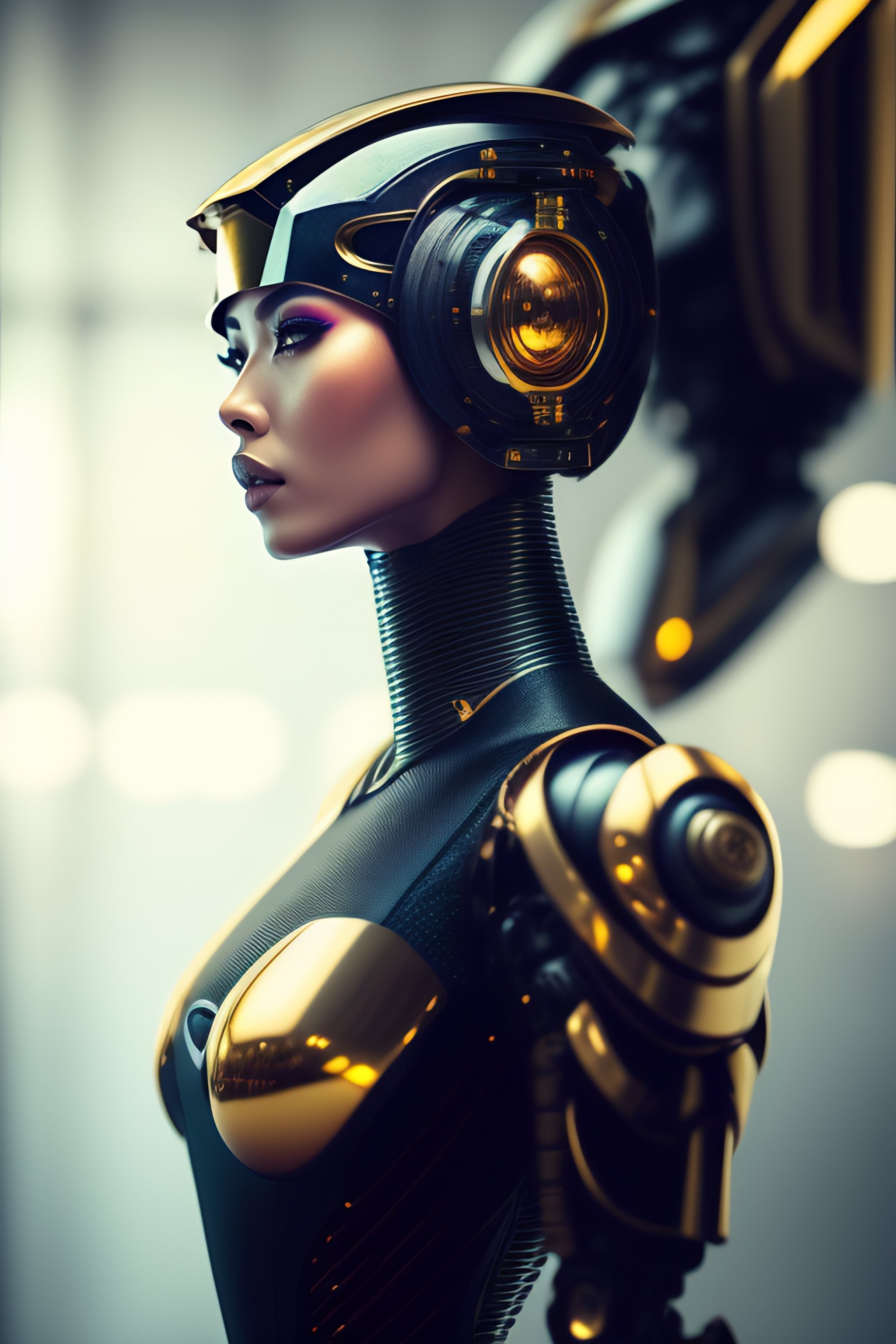 Lexica Techno Magic Robot Side Portrait Realistic Half Body Shot