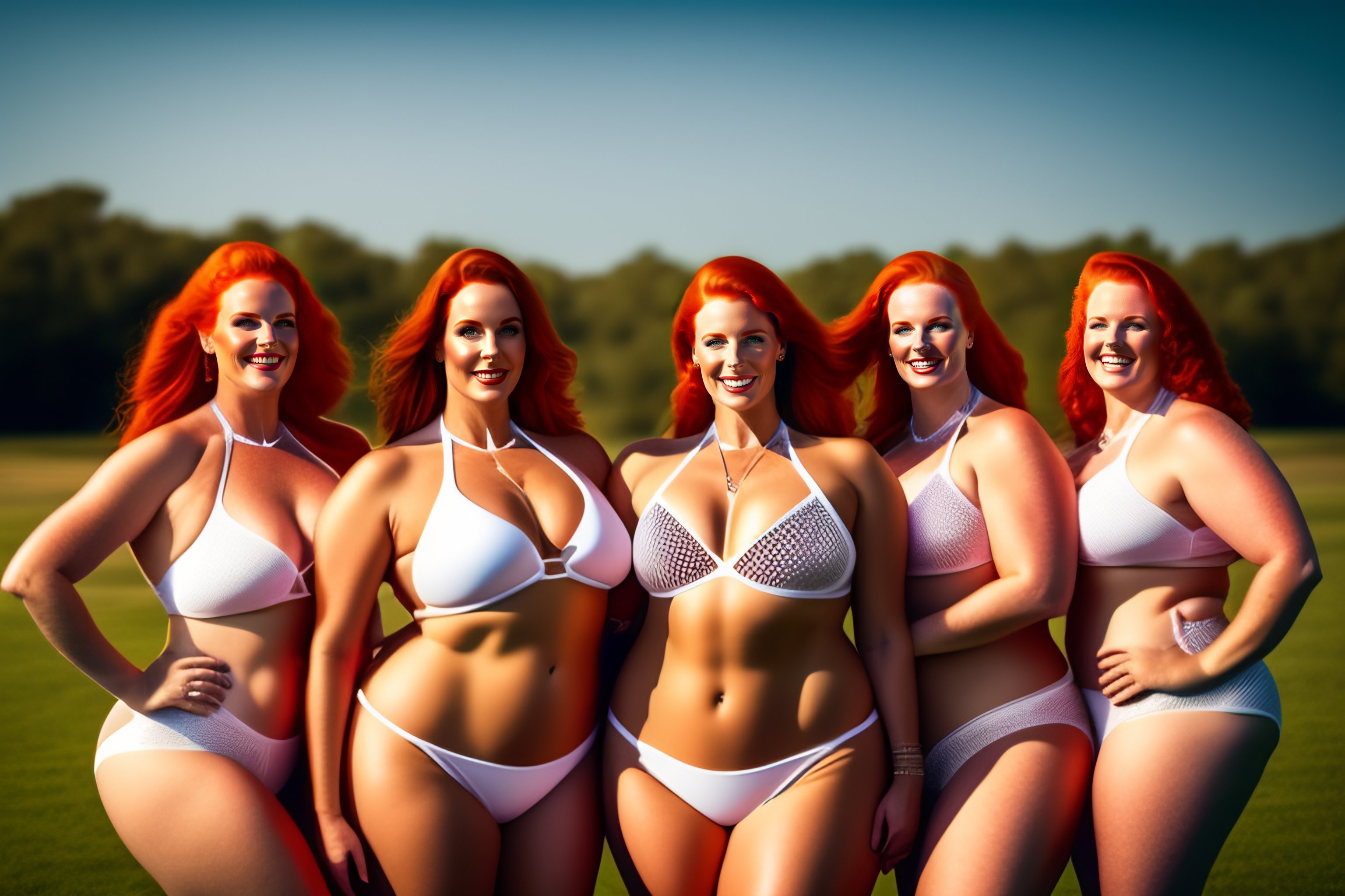 Lexica - two plus size redhead women covered in white body paint standing  in an archway