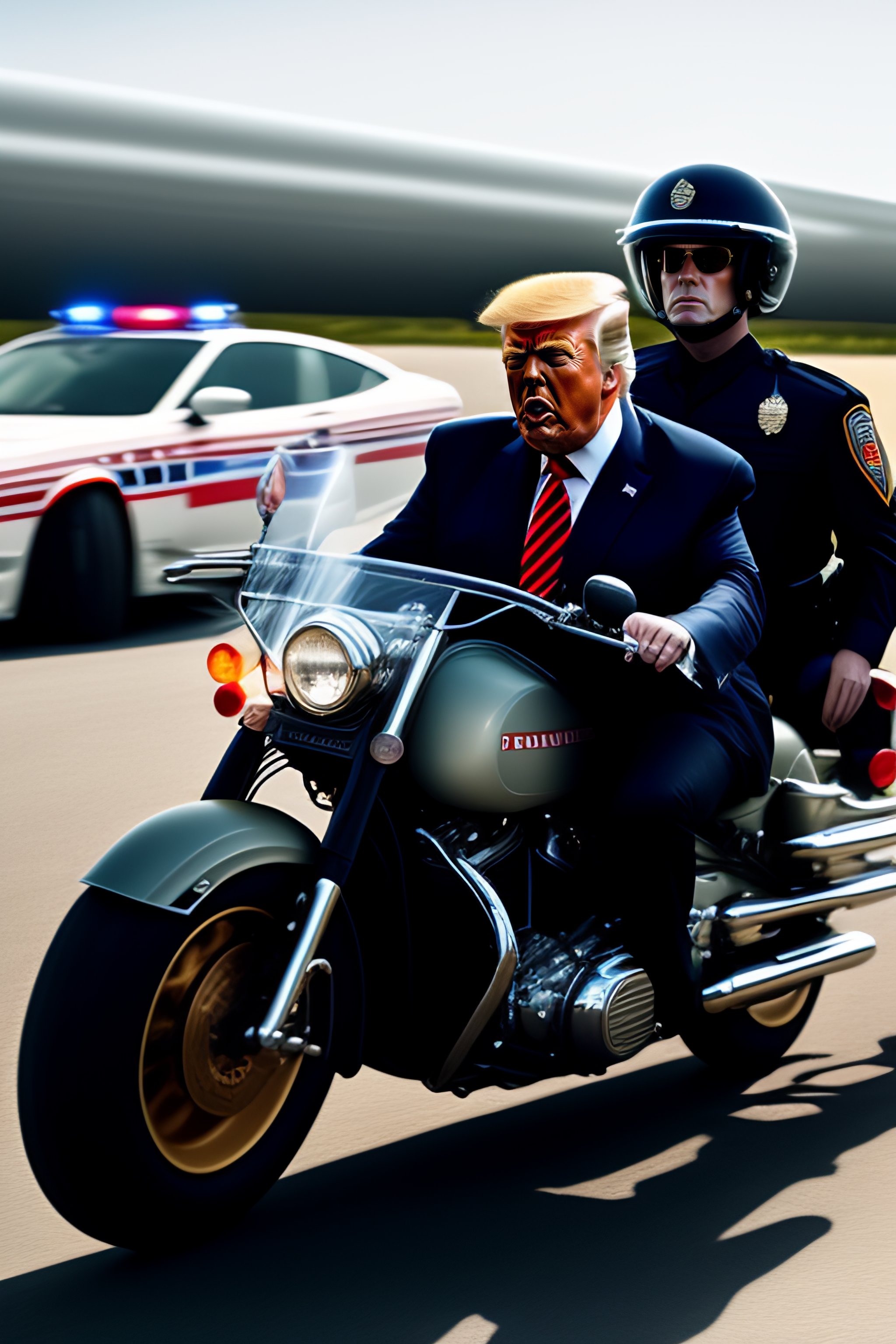 Lexica - Donald Trump riding a motorcycle is caught by the police