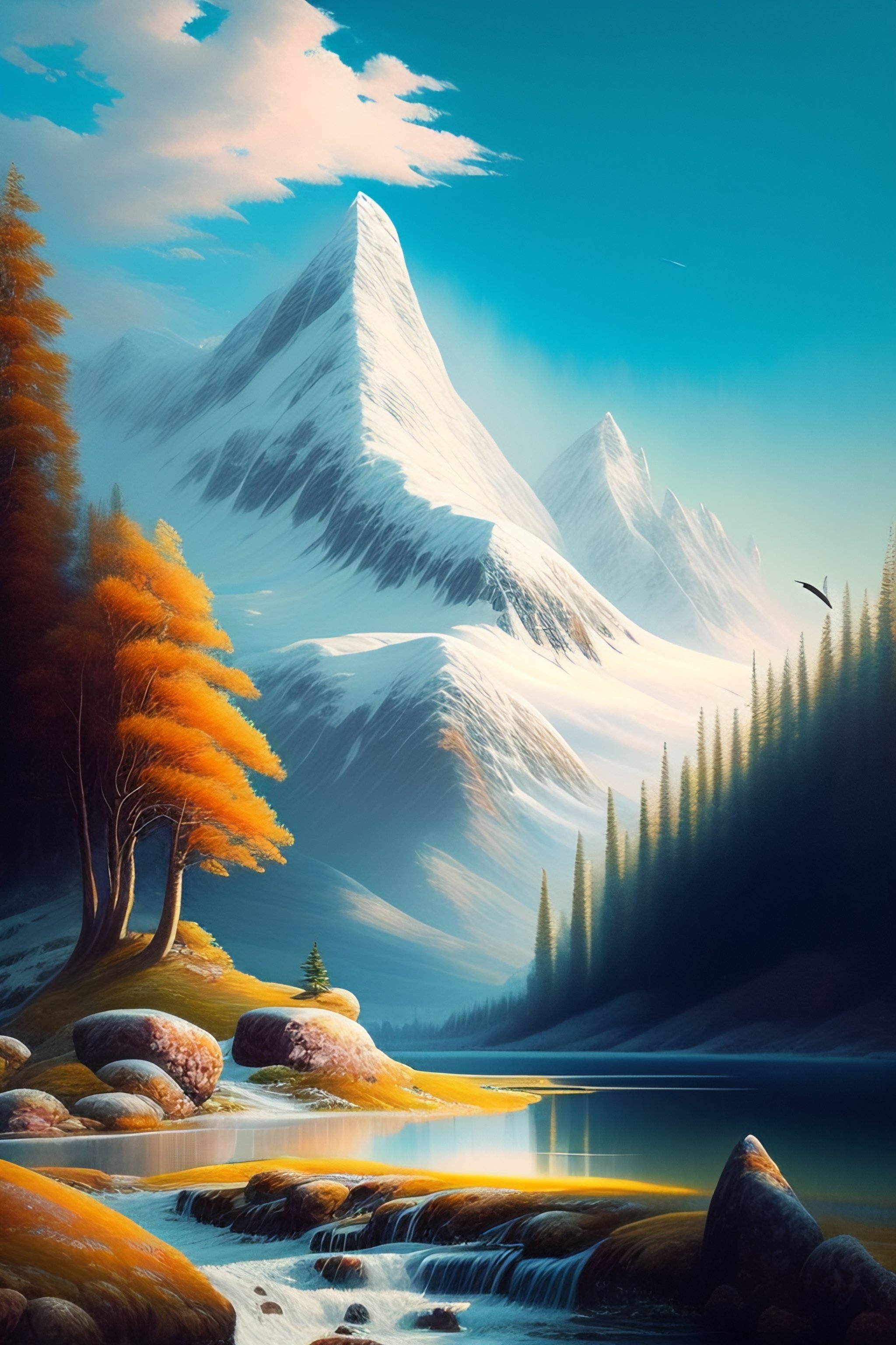 Lexica - Hyper detailed summer landscape, castle, snowy mountains on ...