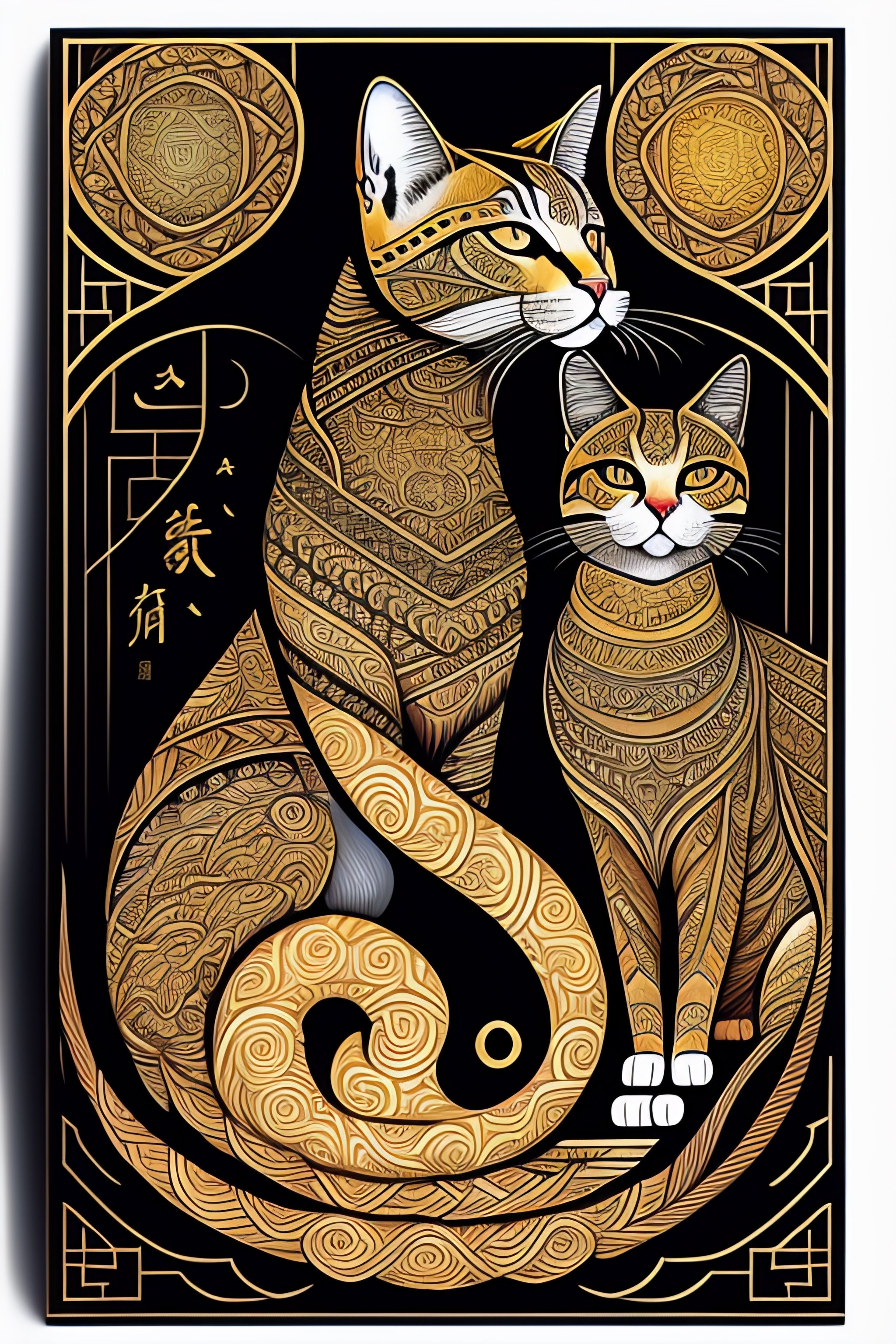 Lexica Year of the cat, Chinese astrology, tarot card, line drawing