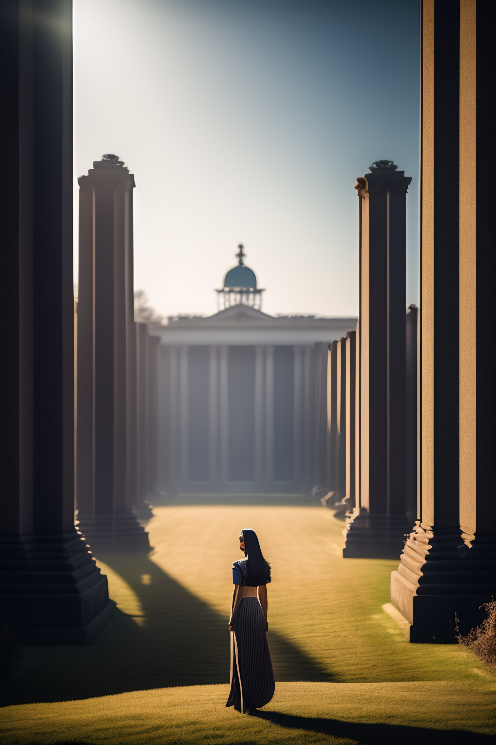 Lexica - A woman standing in an empty field in the middle of stone ...