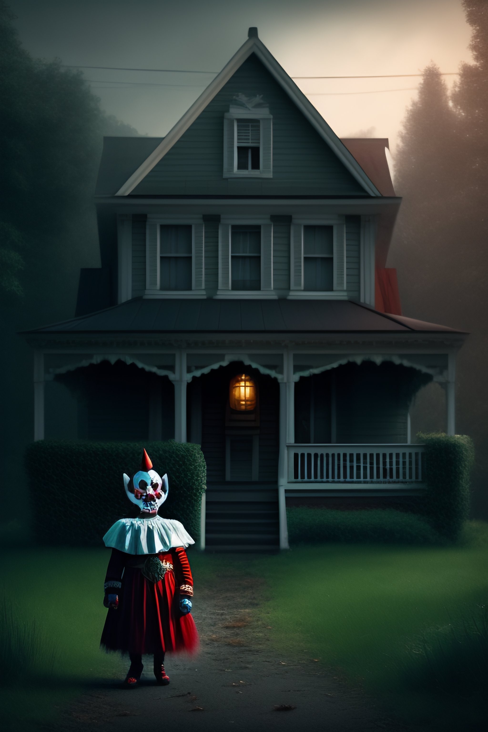 Lexica Scary horror clown, haunted house, balloons, 8k, UHD, detailed