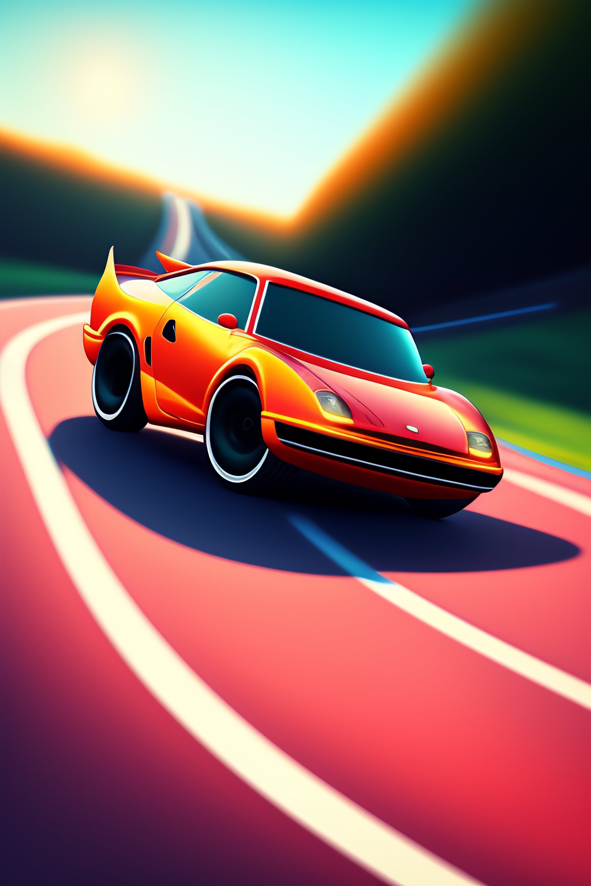 Lexica - Simple cartoonish style car driving down the road