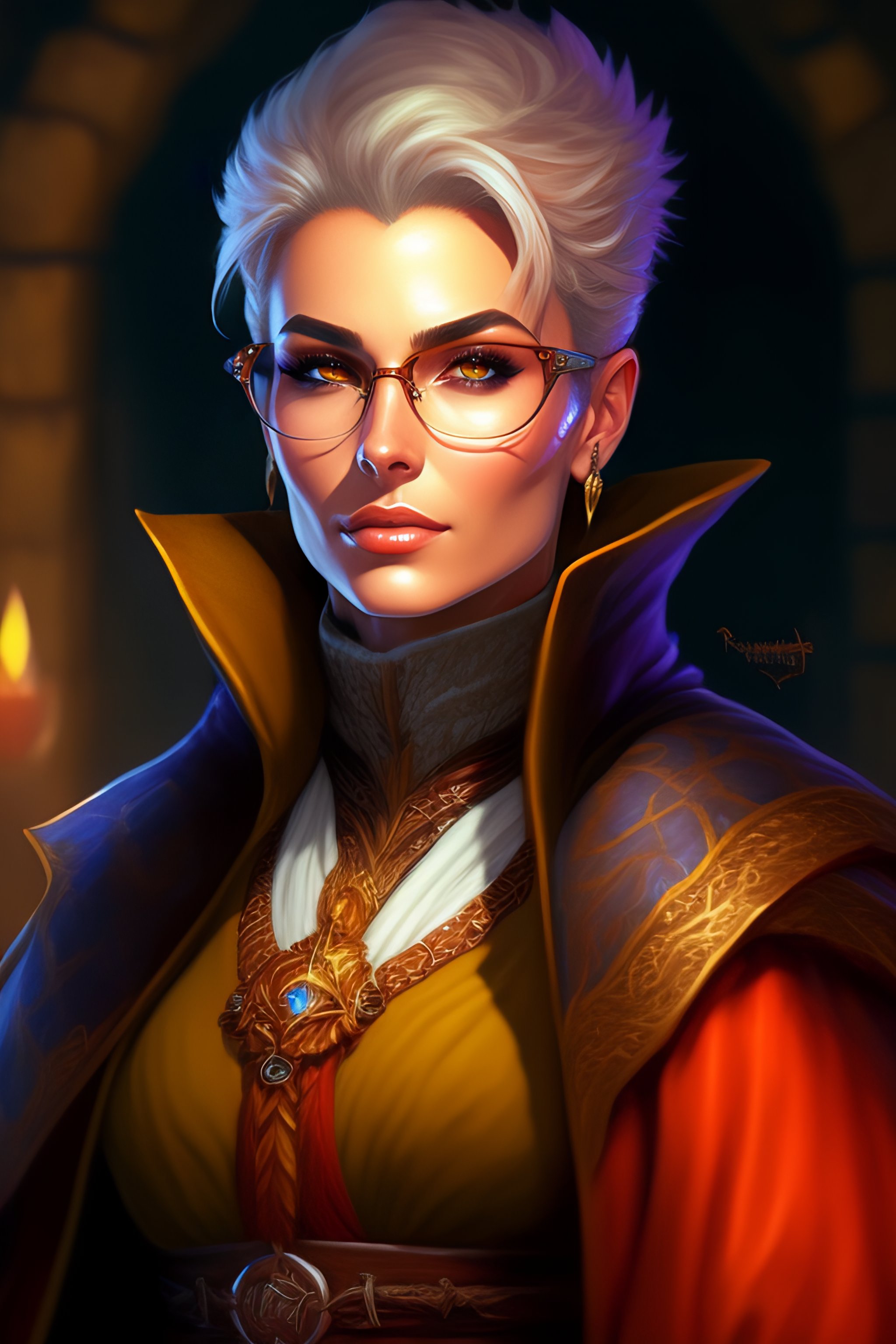 Lexica - Spiky brown very short hair and glasses mage wearing robe ...