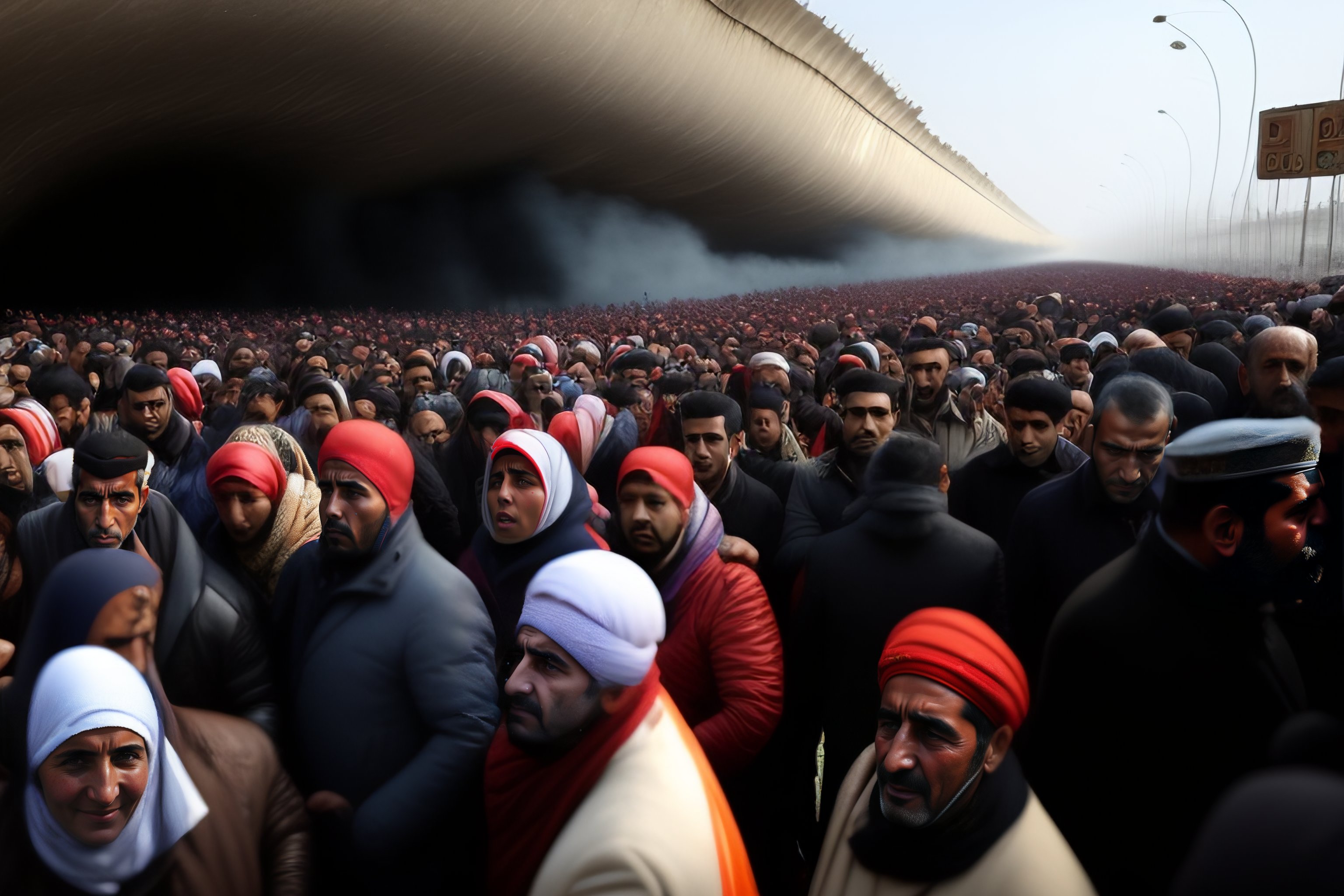 Lexica - The image of crowd who've been survived after the collapse ...