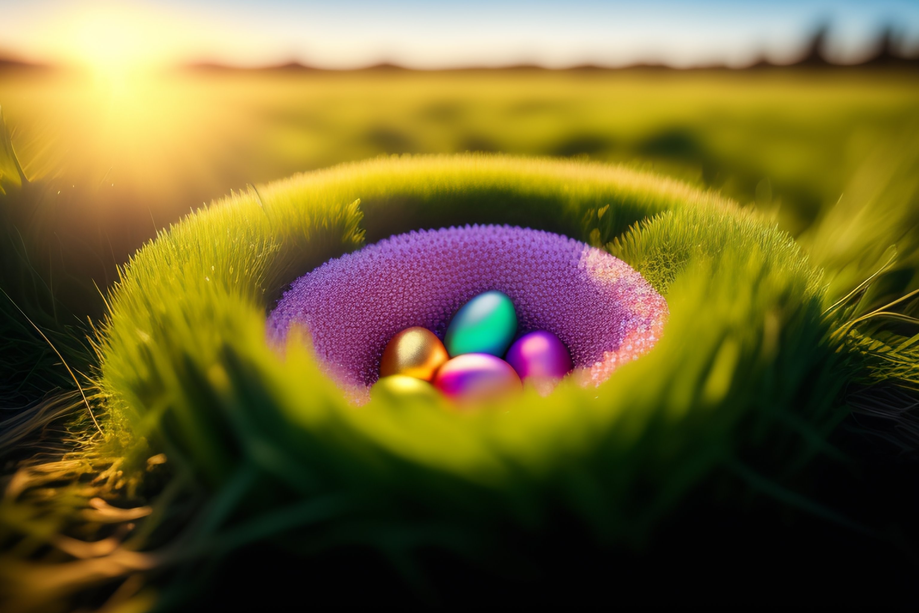 Lexica - Amazing realistic photo if a nest with easter eggs in grass on ...