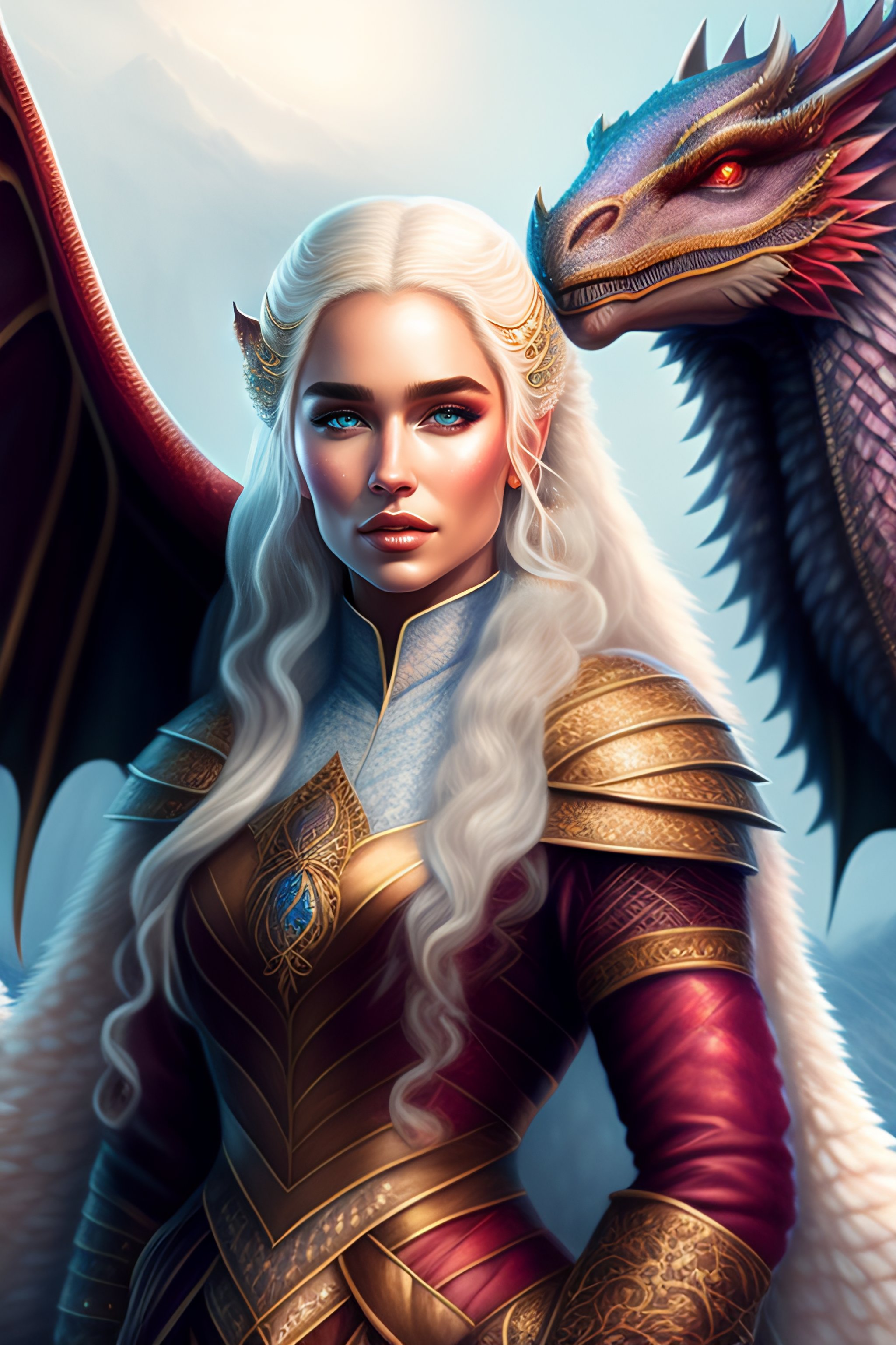 Lexica - Amazingly beautiful Daenerys Targaryen wearing intricately  detailed clothing with fur trim riding her dragon, beautiful face,  hyperdetailed ...