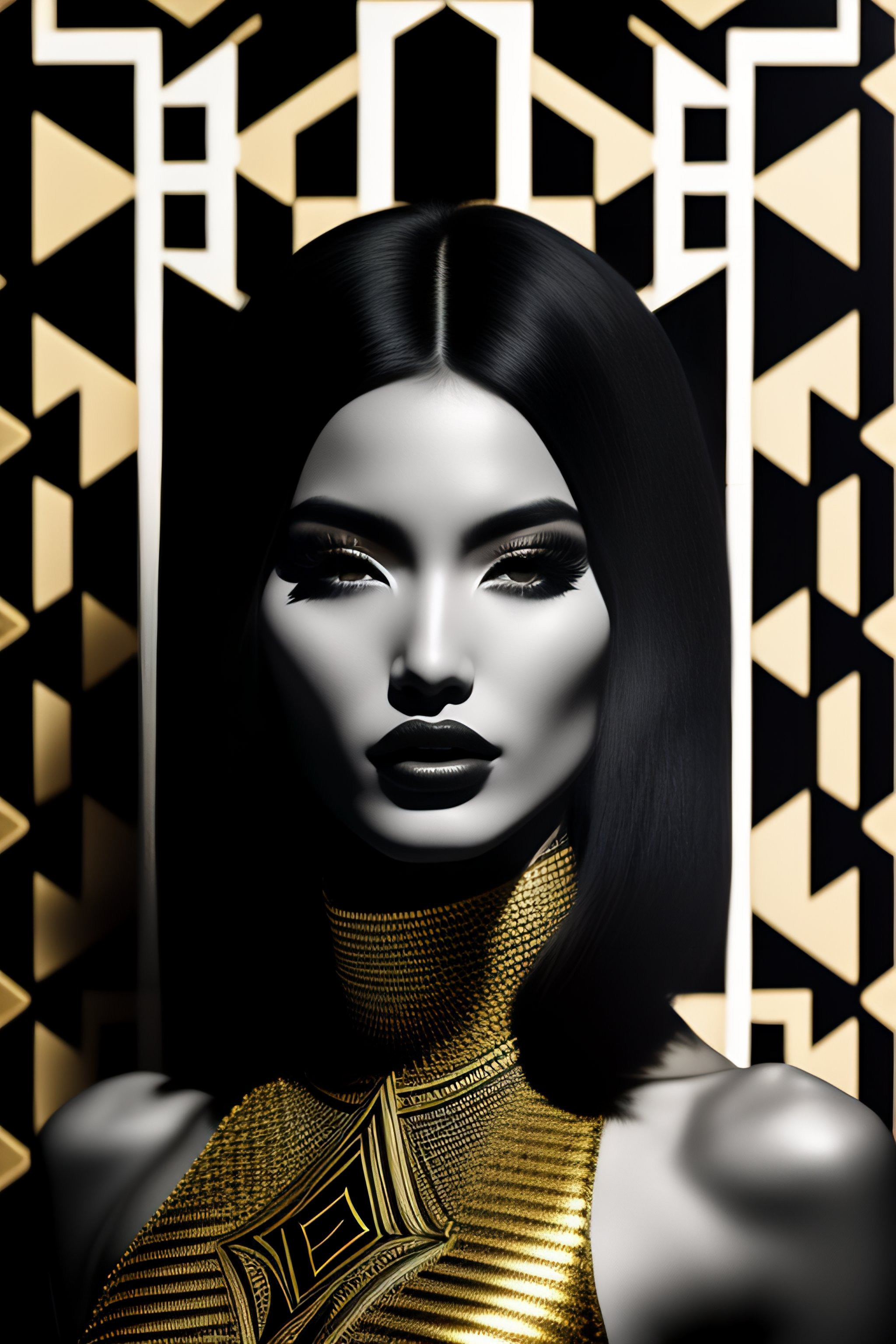 Lexica - Op art, hyper- Latina body girl in pharaonic posture, female model  in the streets of India, collage, goldblocks, brutalism, Arabic calligr