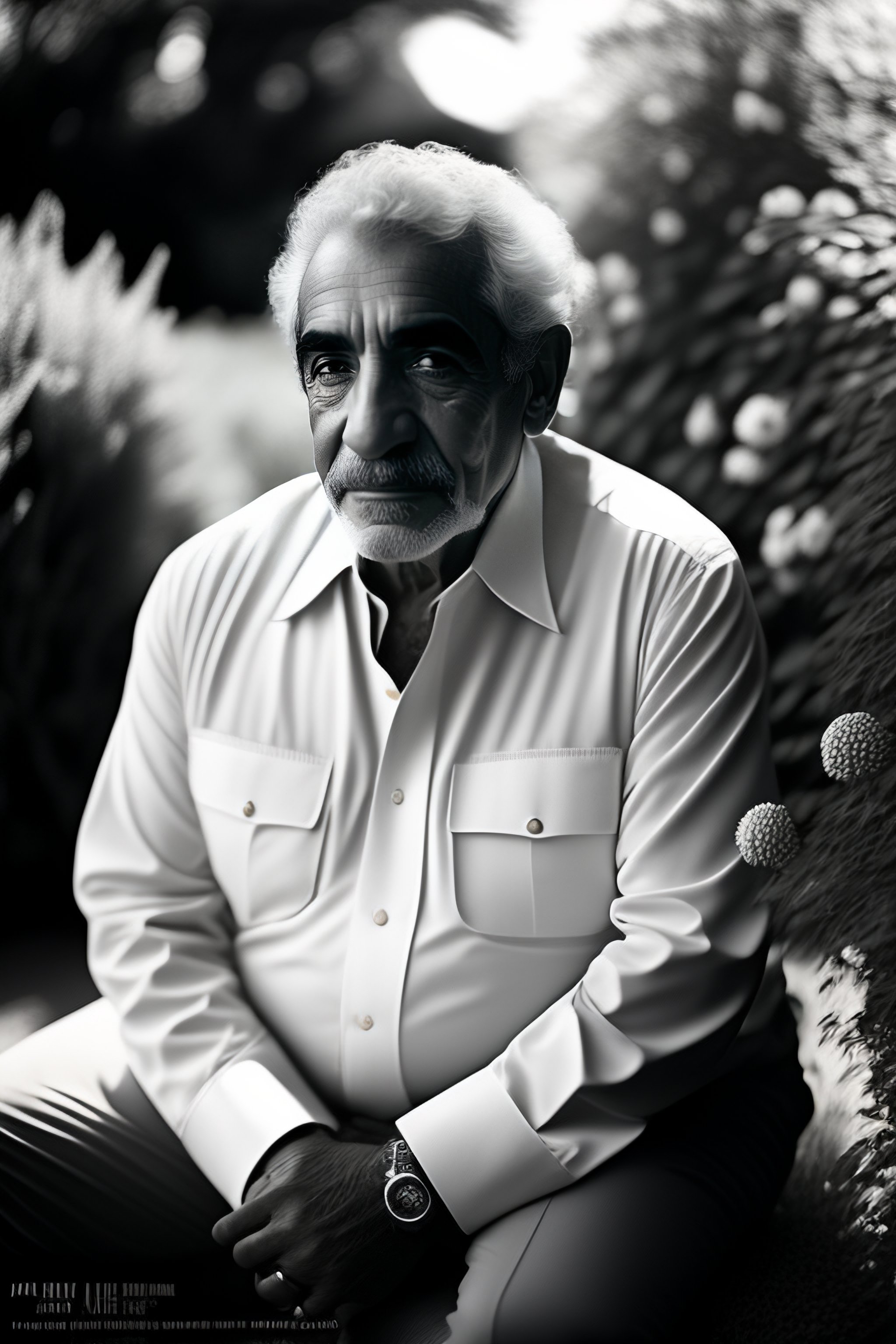 Lexica - Photography portrait of Gabriel Garcia Marquez in a garden ...