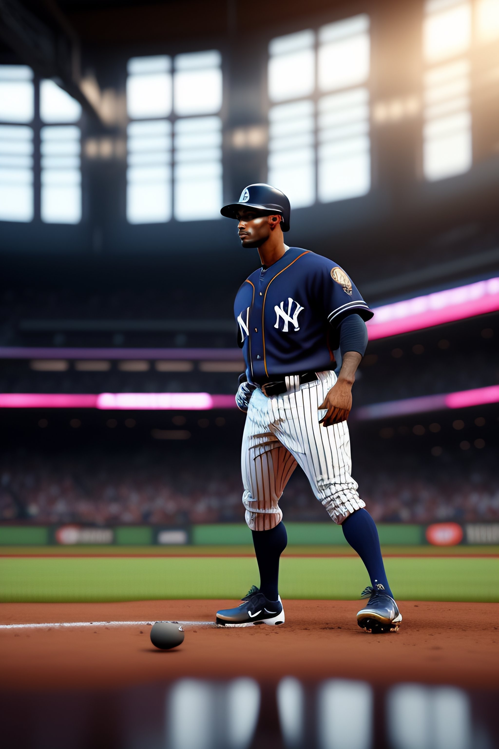 Lexica - Black and whithe New York Yankees uniform with BLACK AND ORANGE  DOUBLE STRIPES, unreal engine, cozy indoor lighting, artstation, detailed,  c