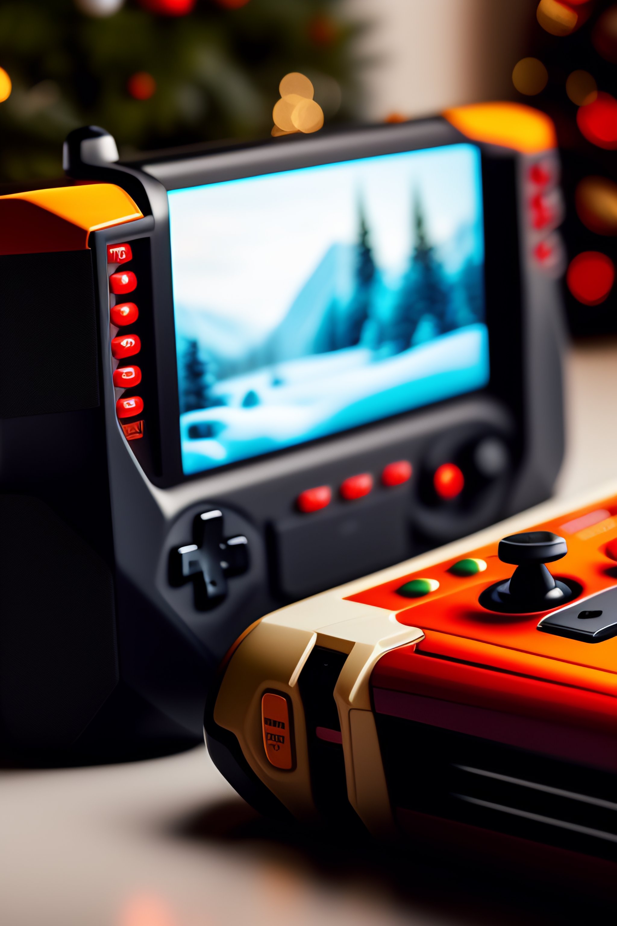 Lexica - Video games console playing at Christmas and snow