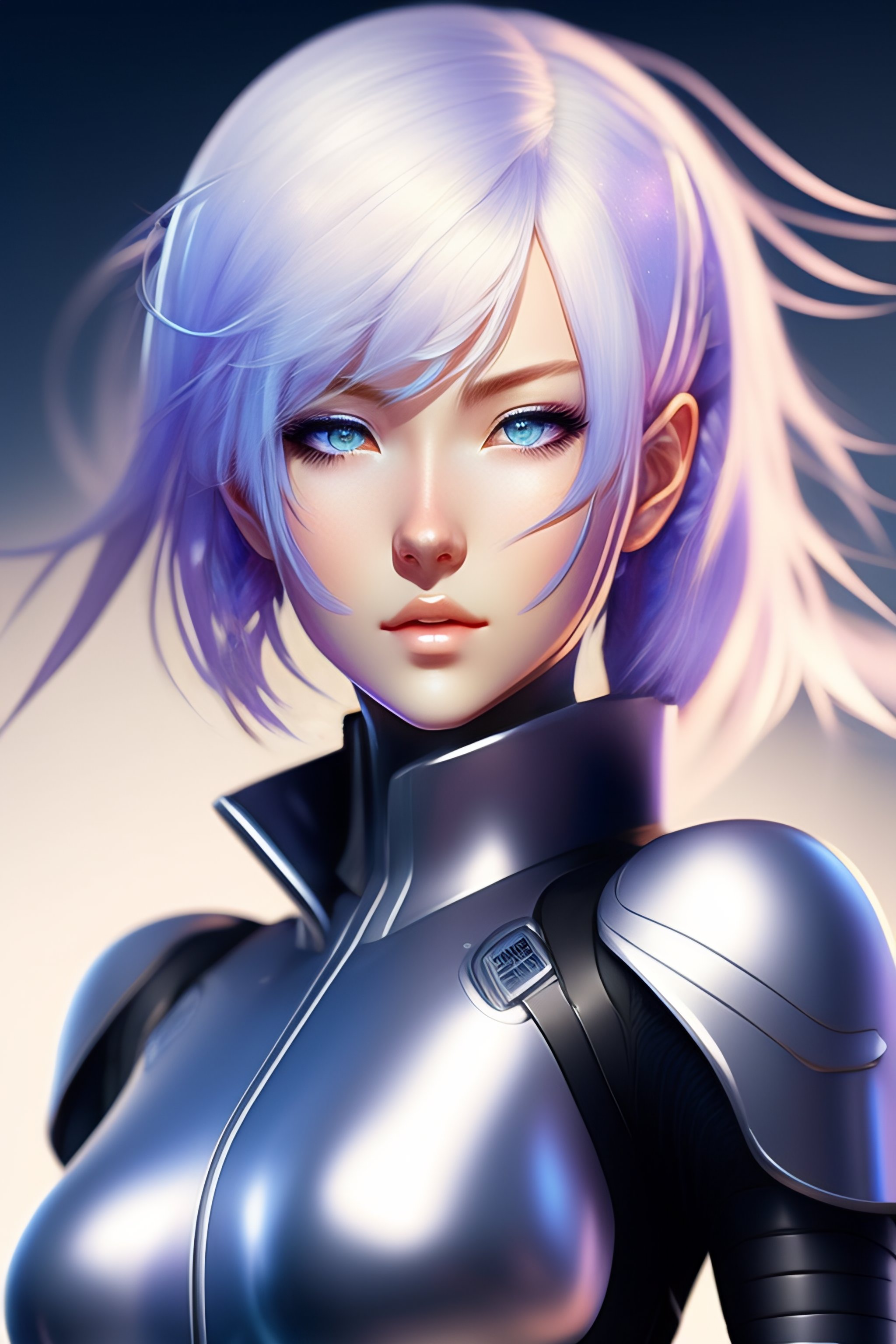 Lexica - Young adult anime android girl with silver hair, blue eyes ...