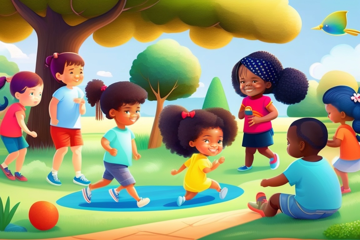 Lexica - A group of children is playing in a park, happily engaging in ...