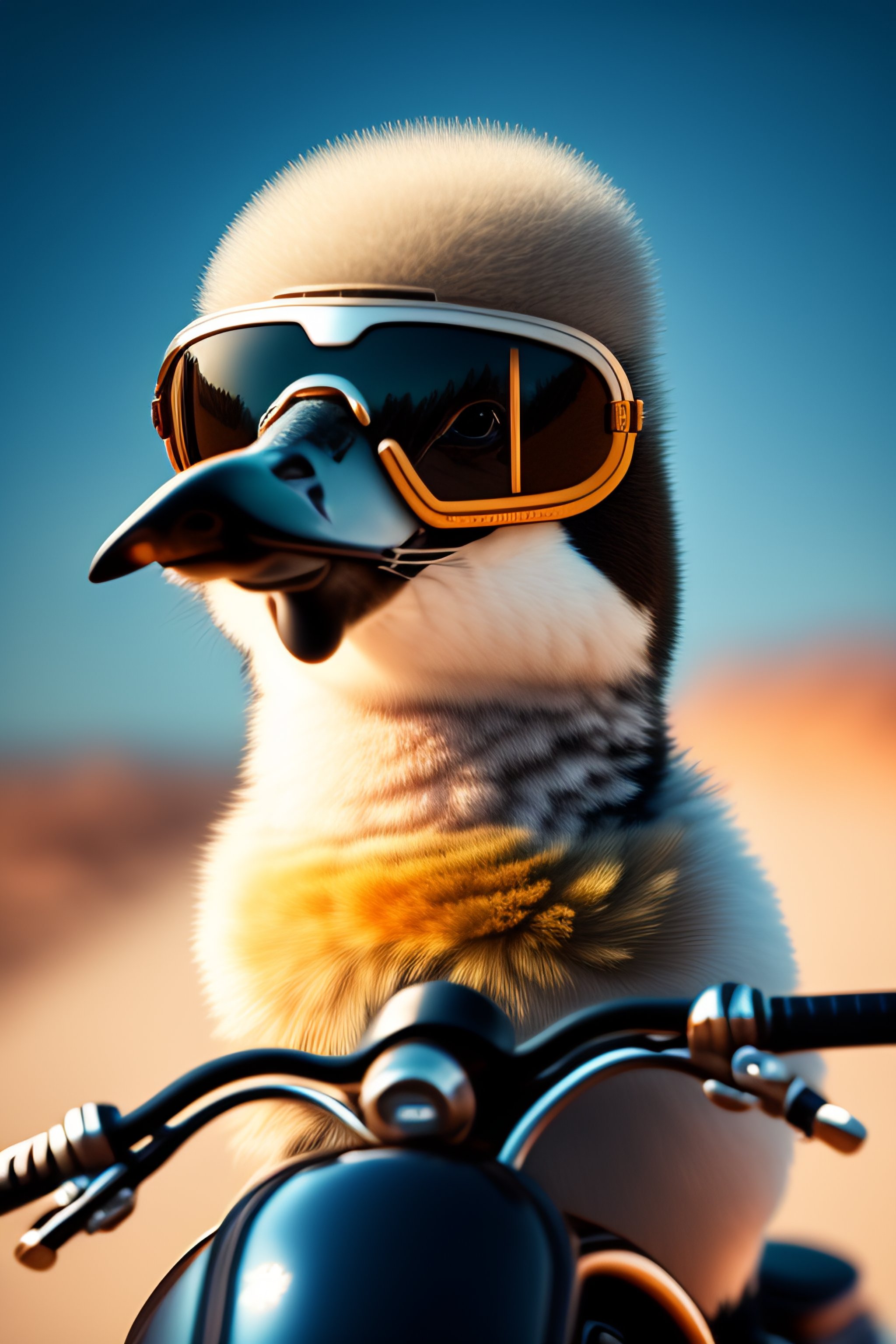 Lexica - Cartoon goose with glasses on a motorcycle, 8k