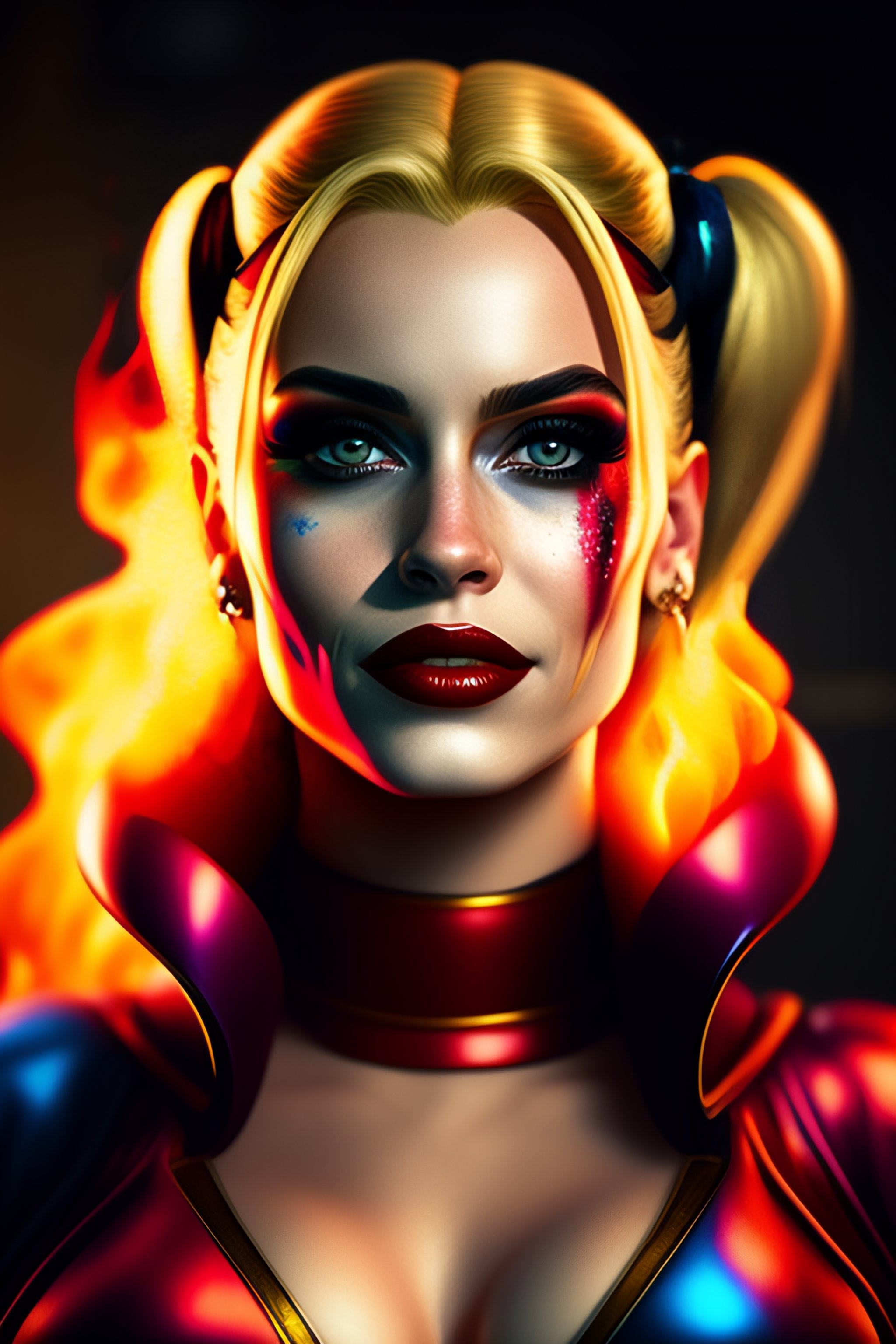 Lexica Harley Quinn With Fire Hyperrealistic