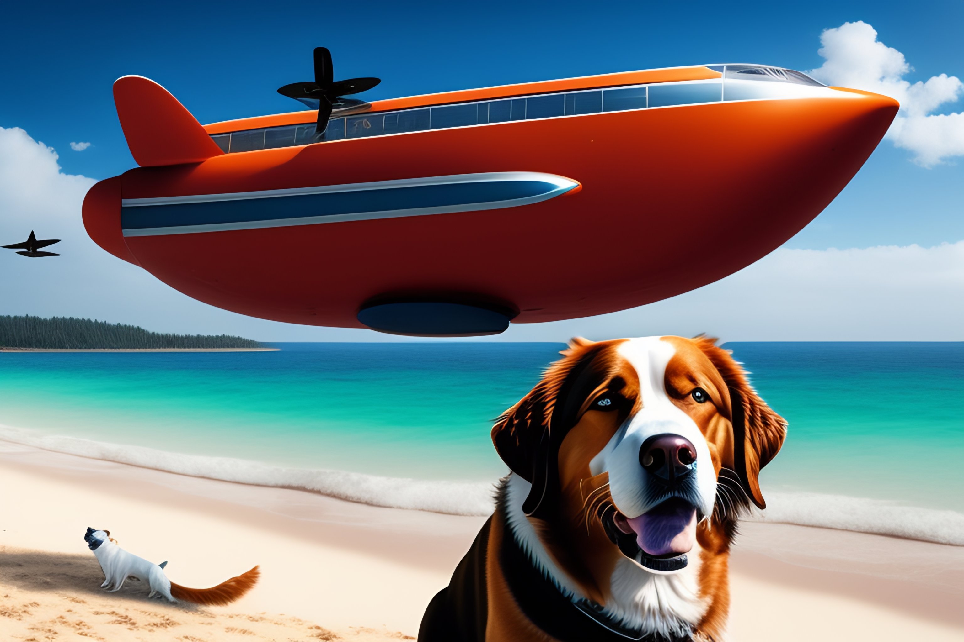 Lexica - A flying boat with a dog as the captain