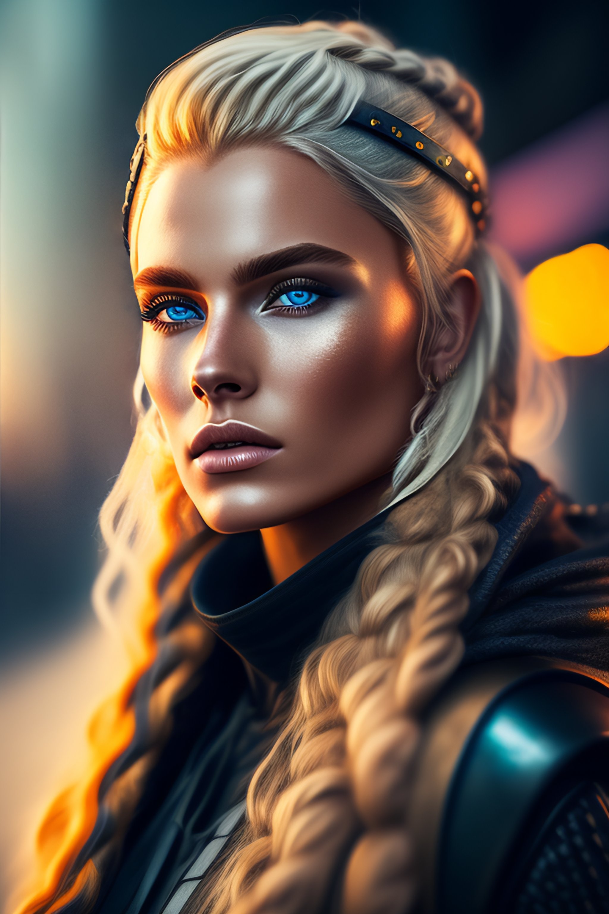 Lexica - Photo of a young blonde cyberpunk Viking, highly detailed, 4 k ...