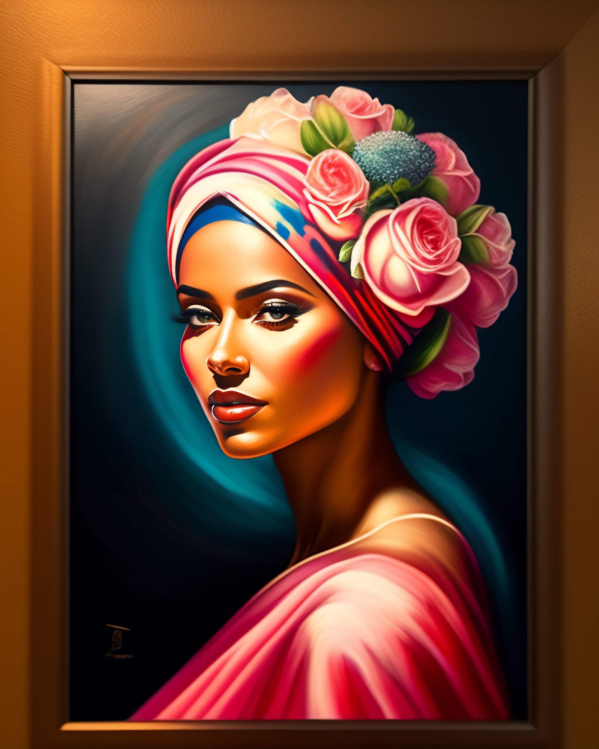Lexica An artistic painting, a woman wearing a headscarf, a ceramic