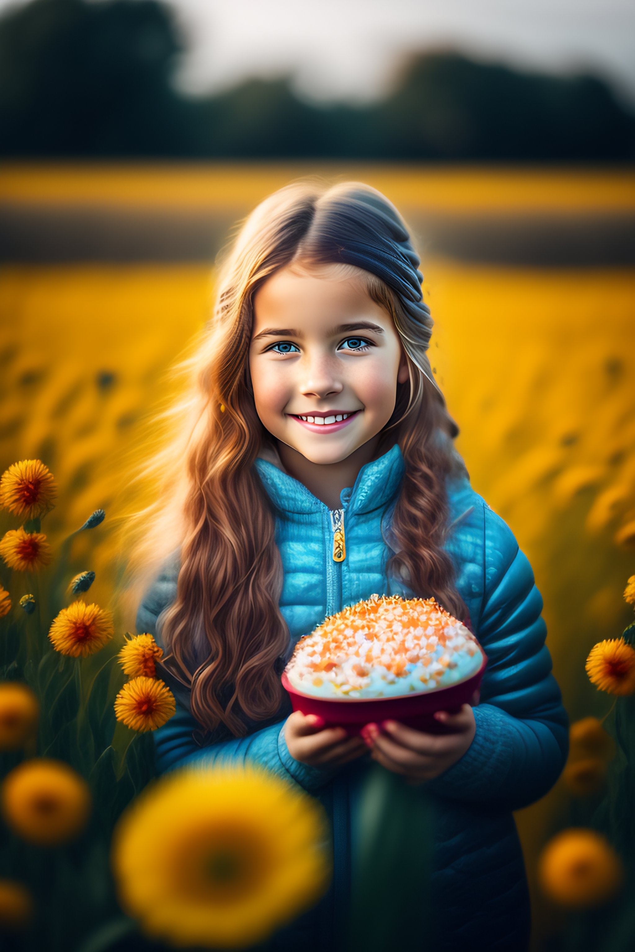 Lexica - Girl eating a small muffing in a suflower field