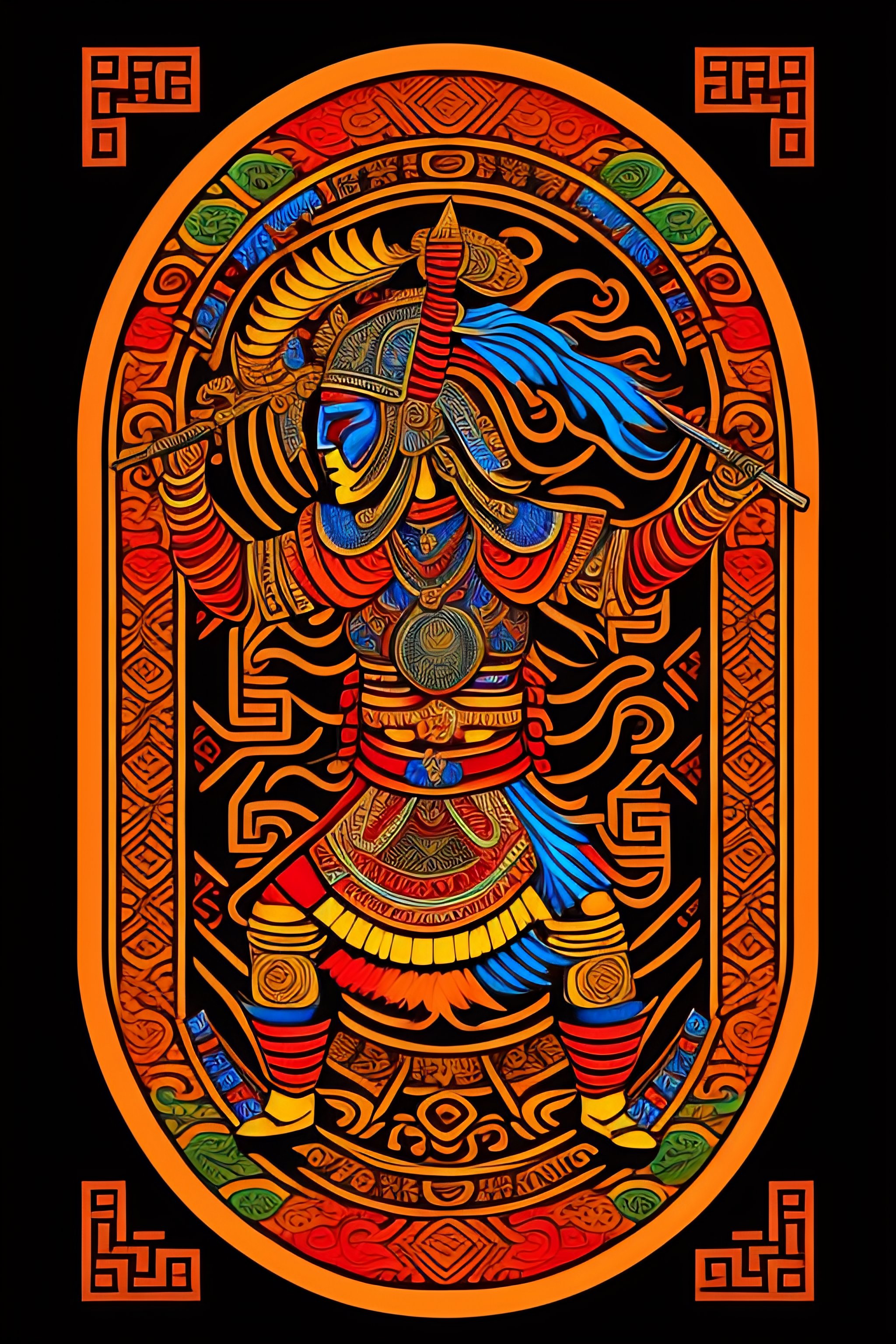Lexica - Drawing of chinese warrior dance in aztec symbol style in ...