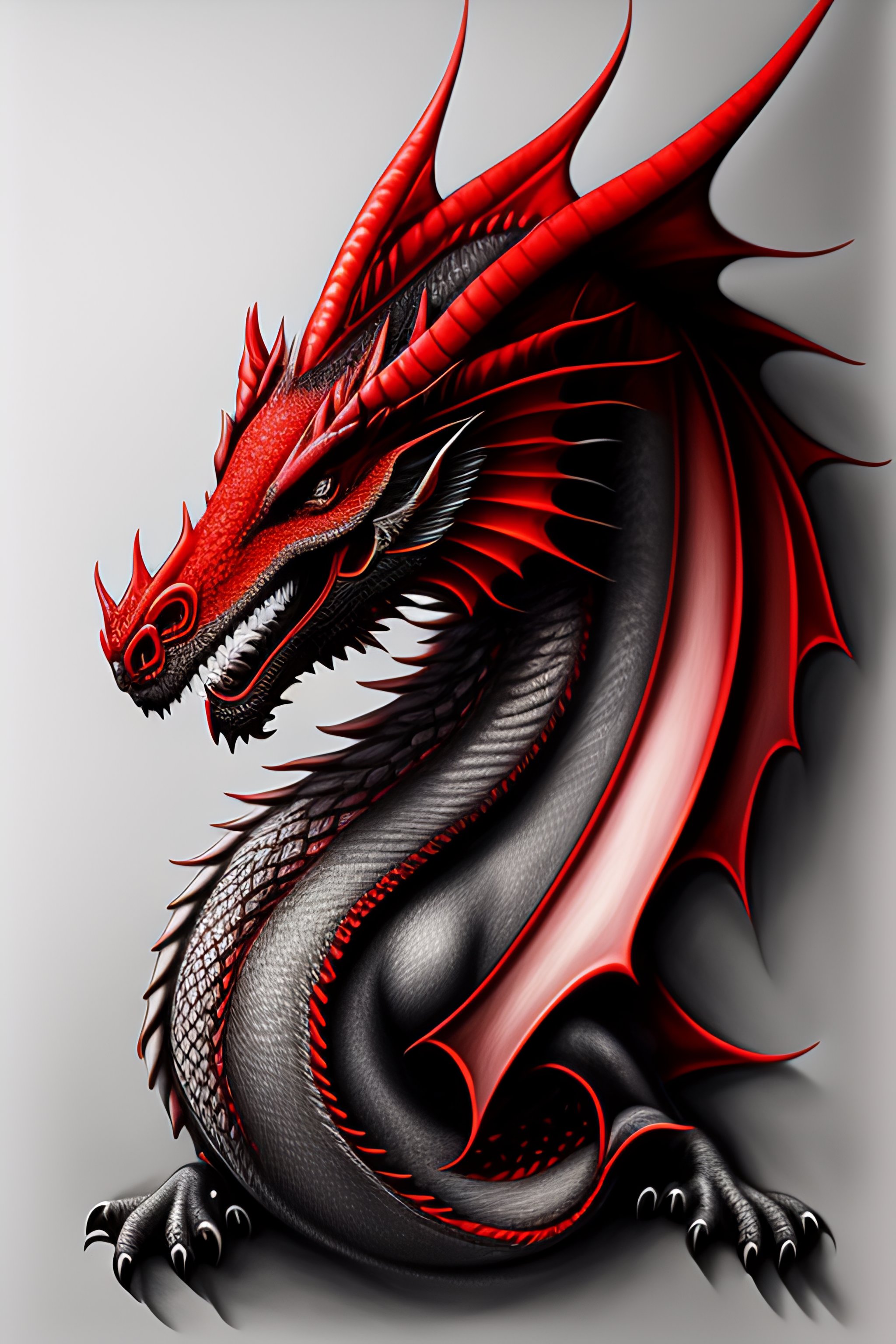 Lexica - Dragon , pencil drawing, fine details, red and grey, full body