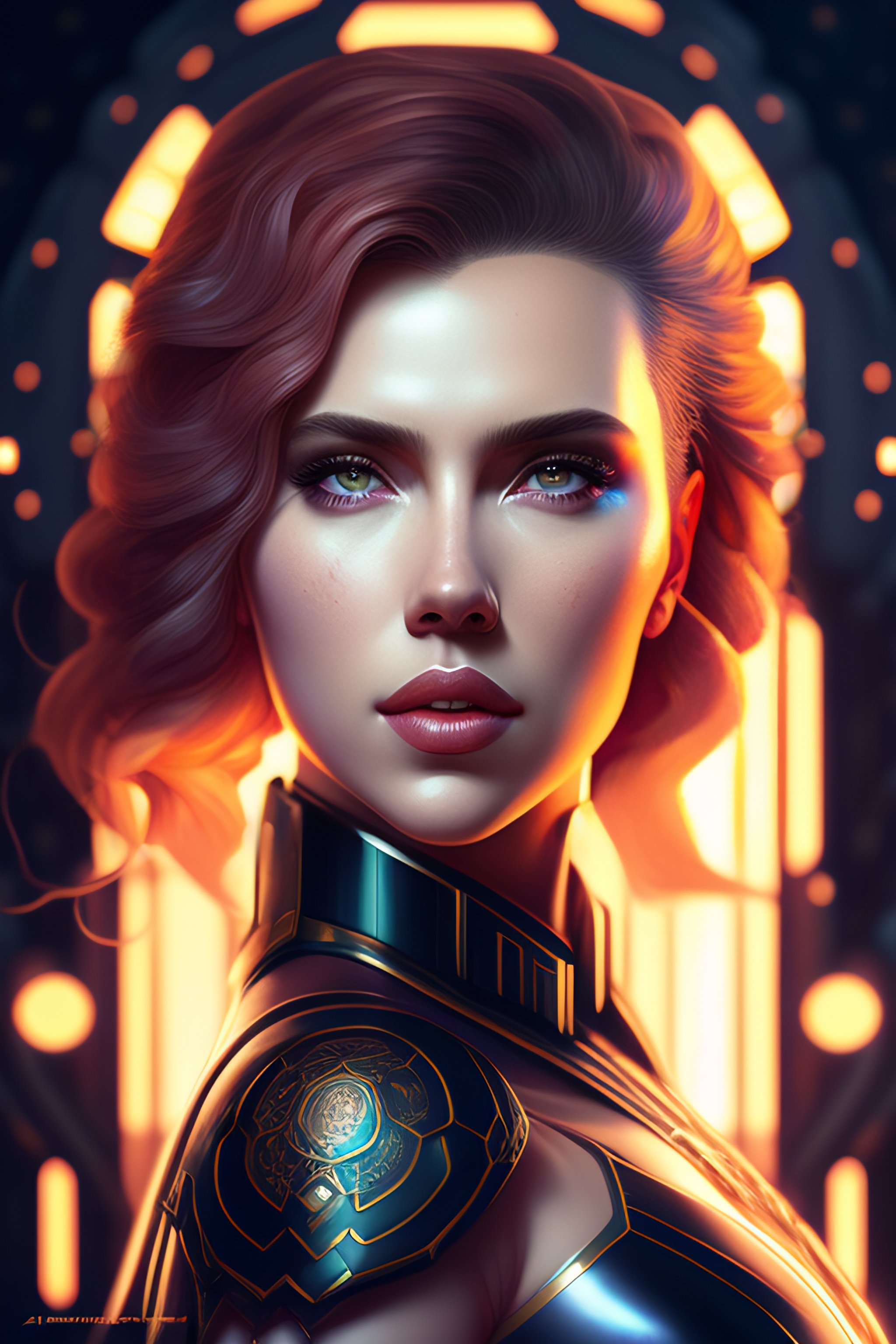 Lexica - Symmetry!! portrait of cyberpunk Scarlett Johansson empress ...