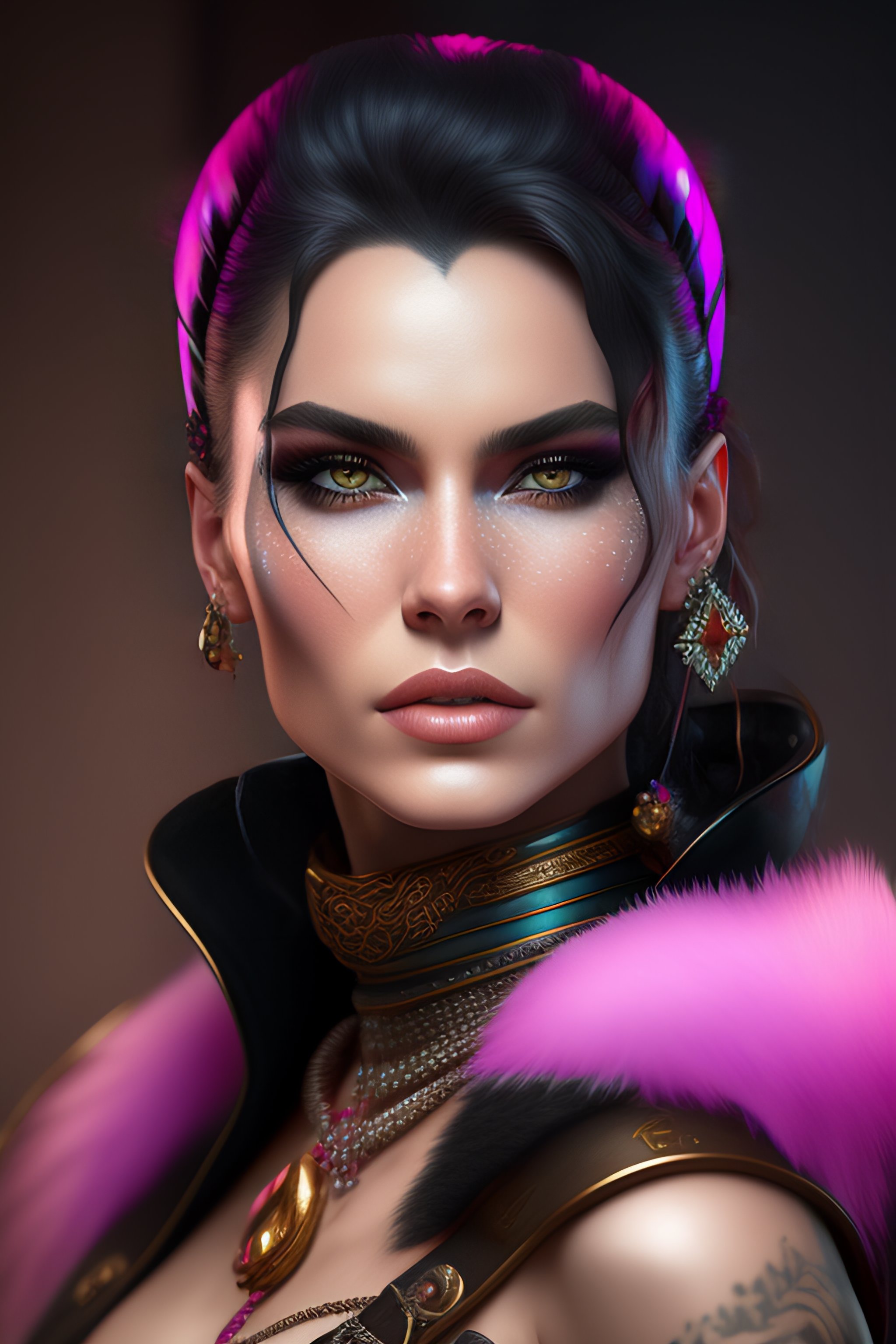 Lexica - Portrait painting of a punk woman warrior with (pink eyes ...