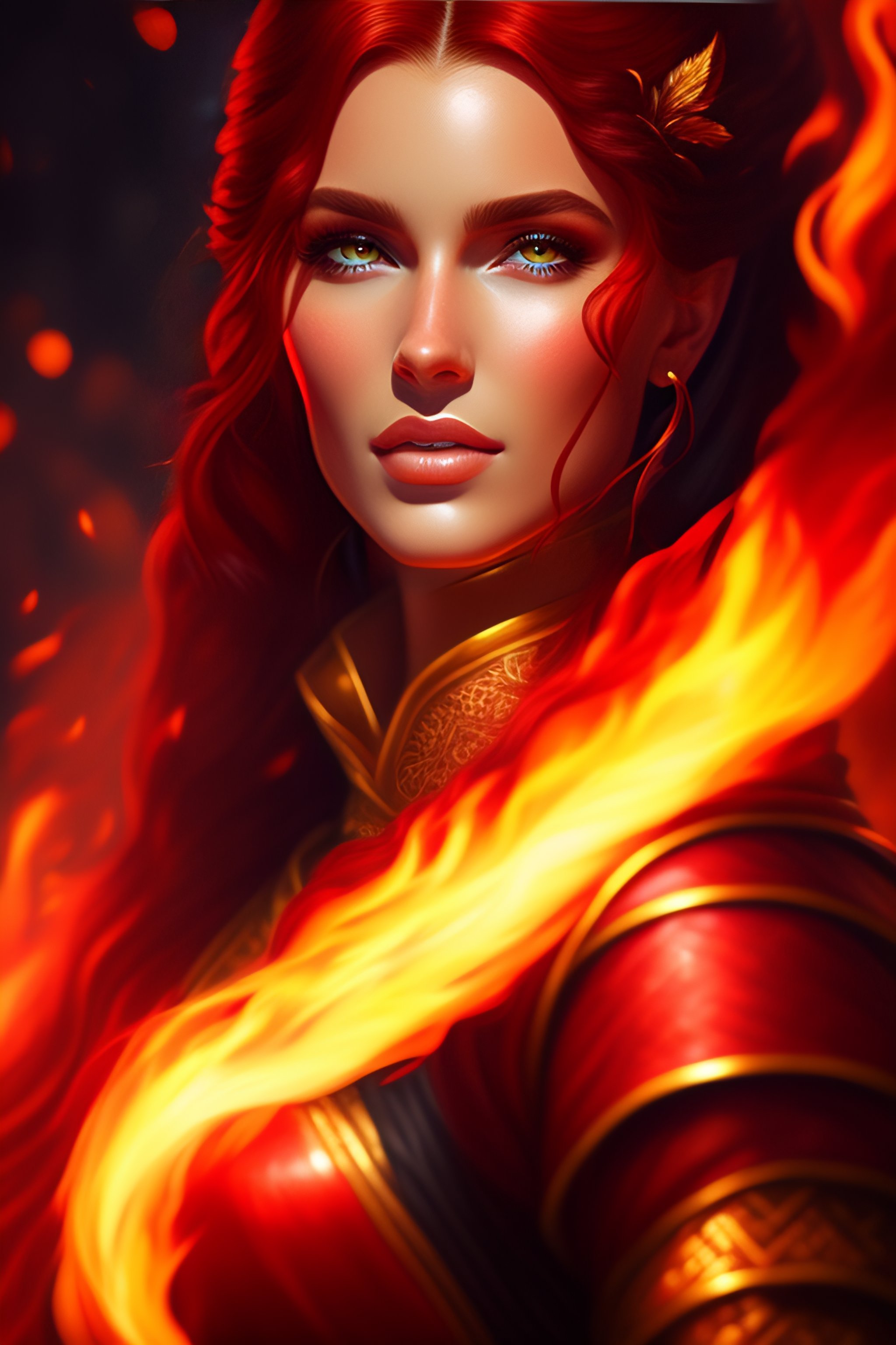 Lexica - Portrait Of A Beautiful Woman Surrounded By Fire, Portrait Of 